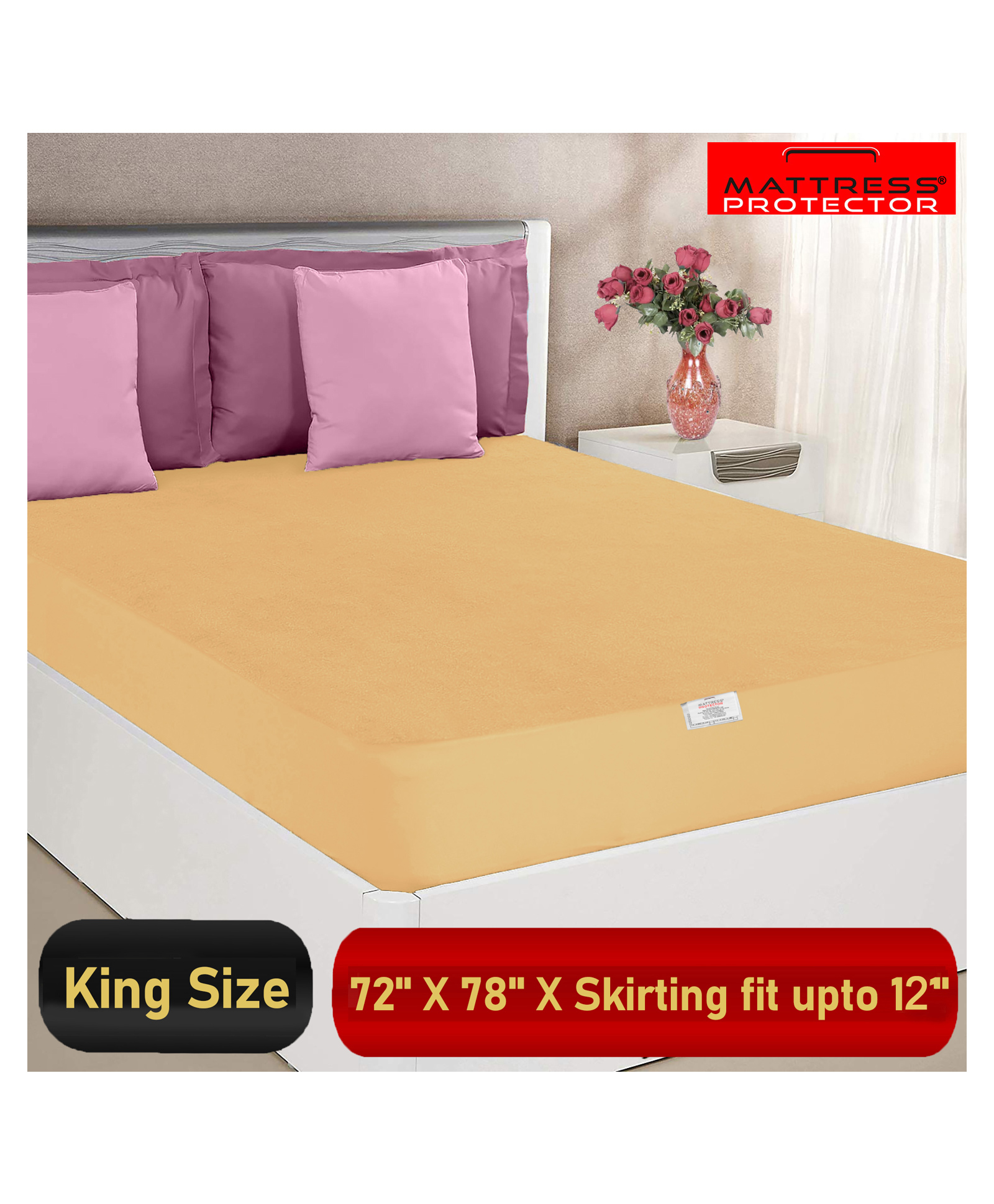 Mattress Protector Water Proof Terry Cotton Noiseless Soft Breathable Fit Mattress Protector - Beige-picture-39