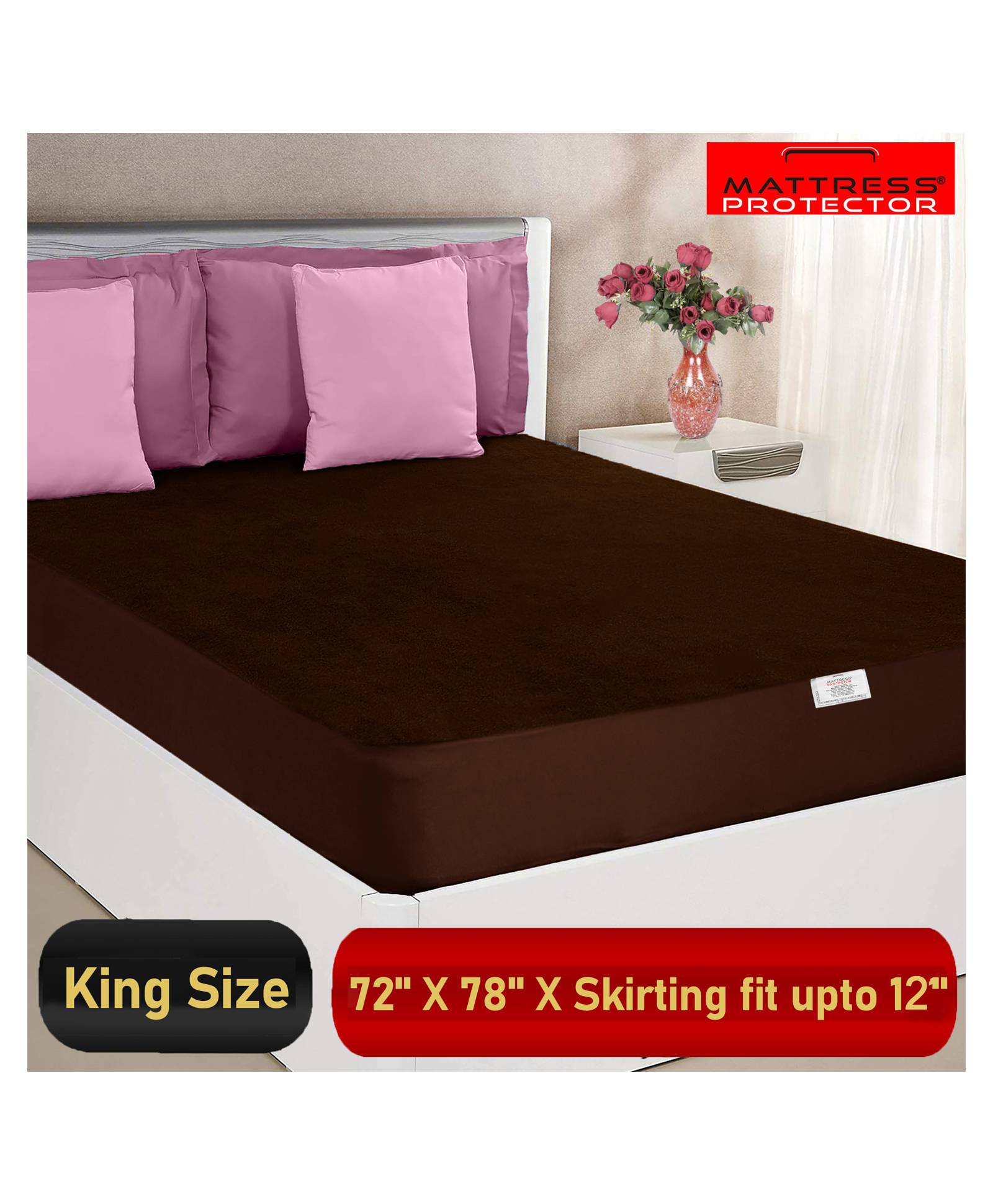 Mattress Protector Water Proof Terry Cotton Noiseless Soft Breathable Fit Mattress Protector - Coffee-picture-9