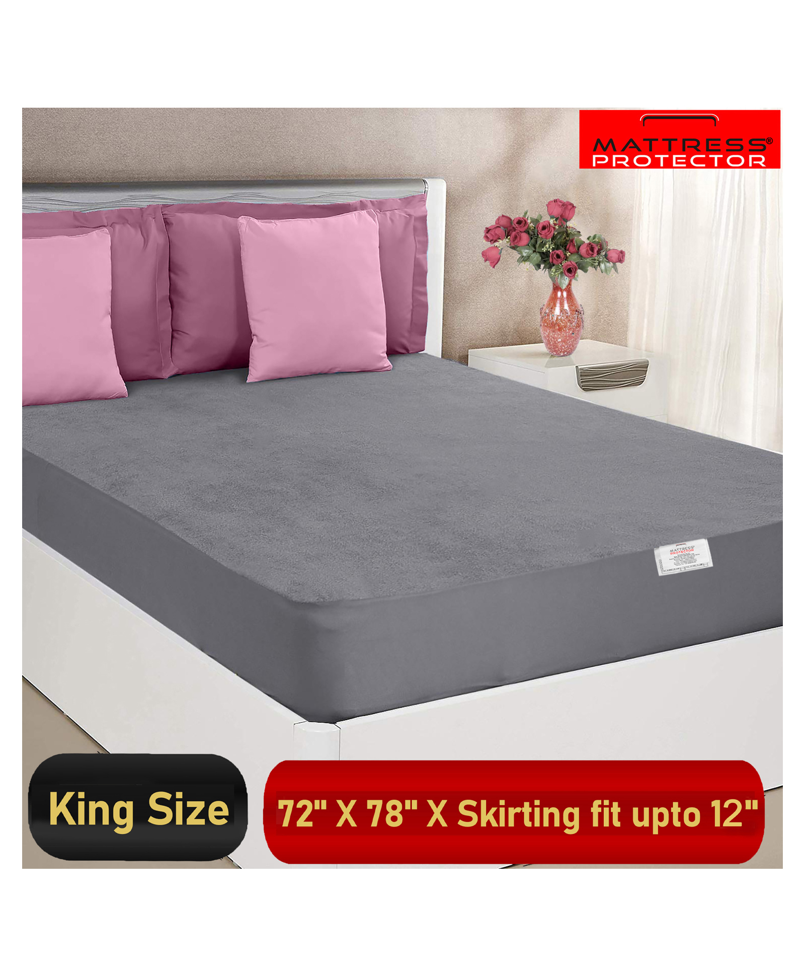 Mattress Protector Water Proof Terry Cotton Noiseless Soft Breathable Fit Mattress Protector - Grey