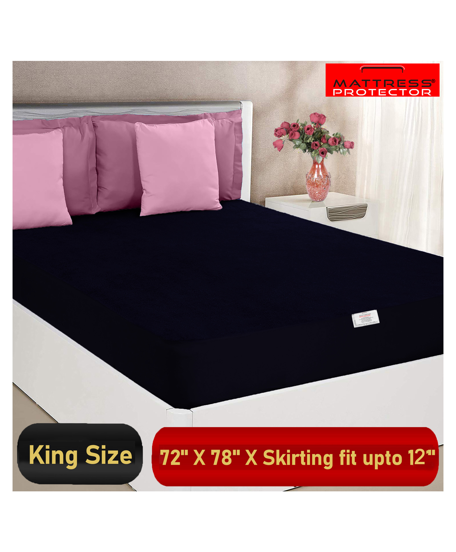 Mattress Protector Water Proof Terry Cotton Noiseless Soft Breathable Fit Mattress Protector - Dark Blue-picture-46