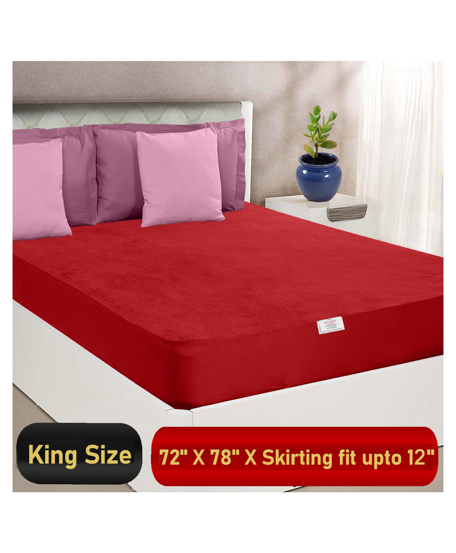 Mattress Protector Waterproof UltraSoft Terry Cotton King Size Mattress Protector - Maroon-image-42