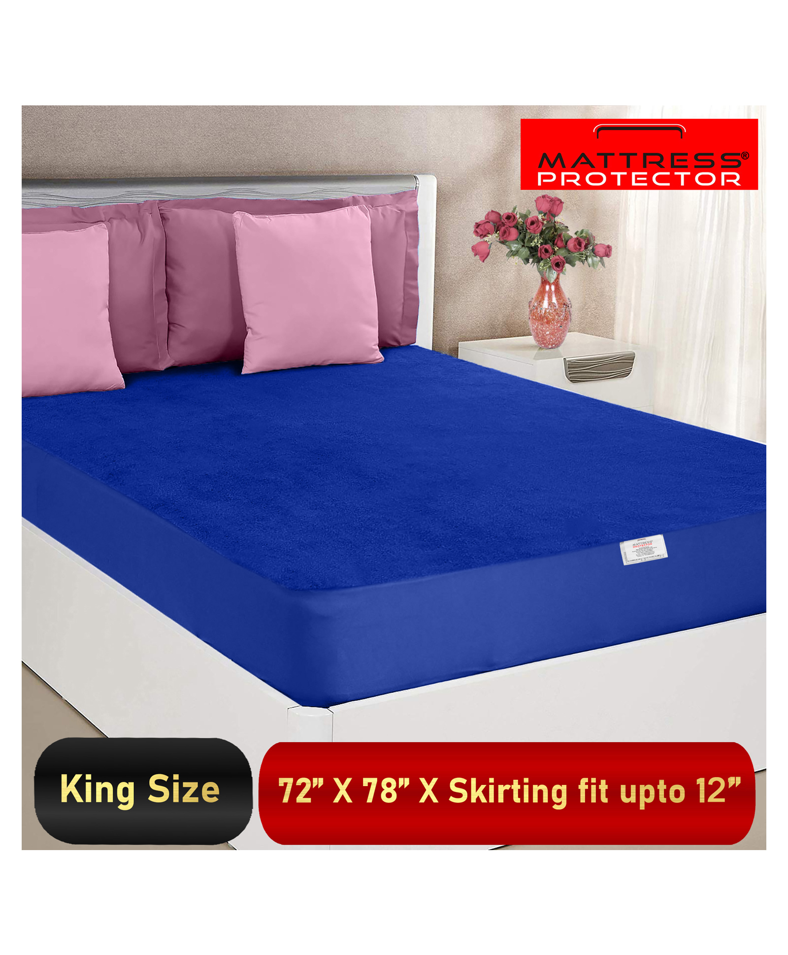 Mattress Protector Waterproof UltraSoft Terry Cotton King Size Mattress Protector - Royal Blue