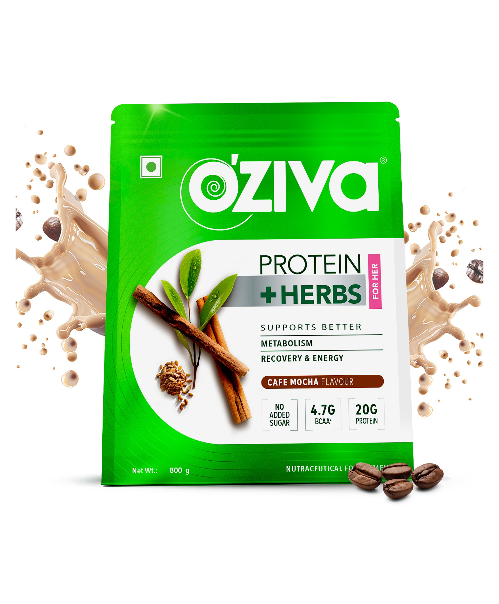 OZiva Protein & Herbs Women Natural Protein Powder with Ayurvedic Herbs like Shatavari Giloy Curcumin & Multivitamins for Better Metabolism Skin & Hair Cafe Mocha - 1 kg-image-9