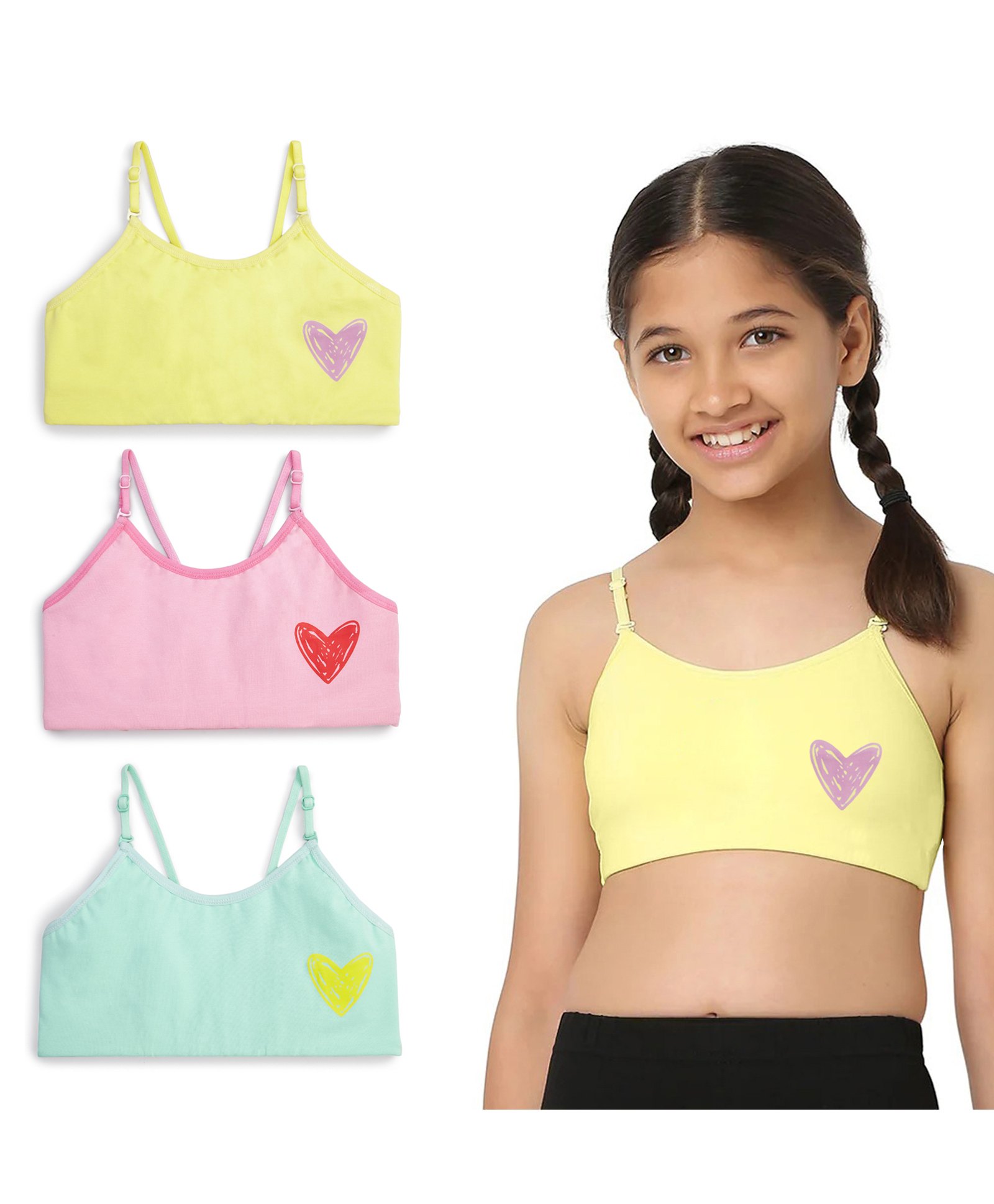 Plan B Heartthrob Placement Printed Pack of 3 Training Bras - Pink Green & Lemon-picture-25