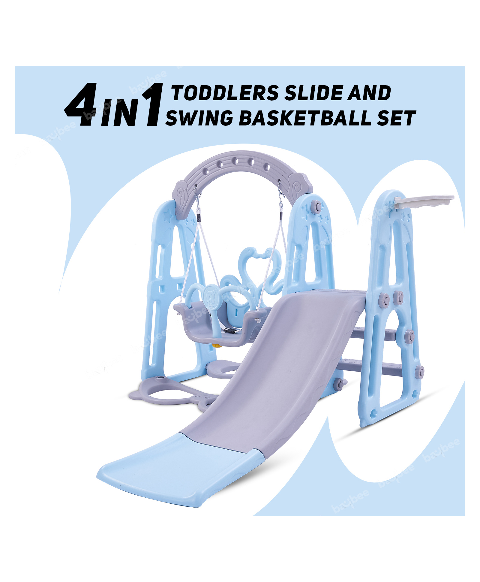 BAYBEE 3 in 1 Garden Slide & Swing Playset With Basketball Hoop - Blue & Grey-image-20