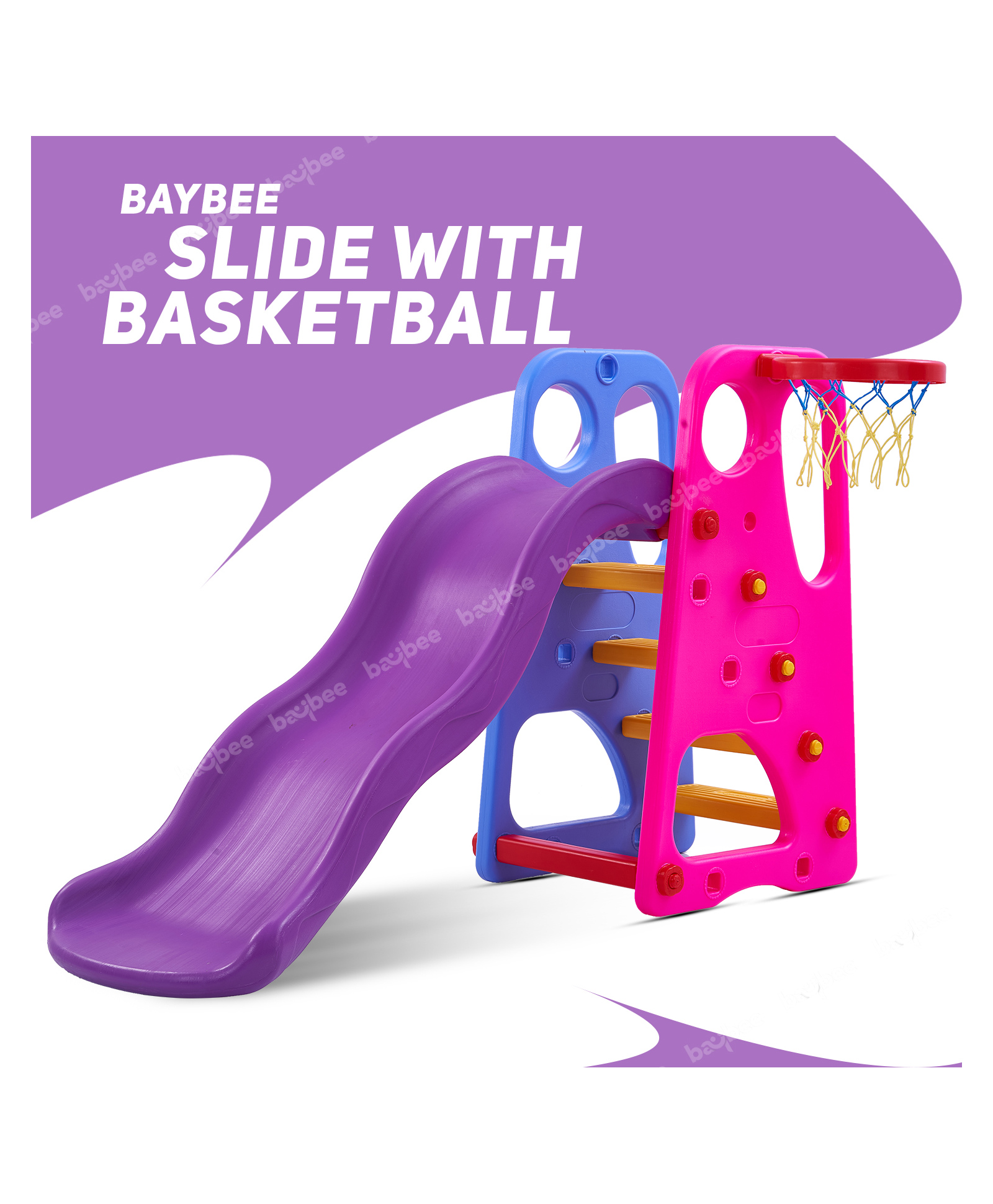 Baybee 2 in 1 Garden Slide With Basketball Hoop - Multicolor-image-15