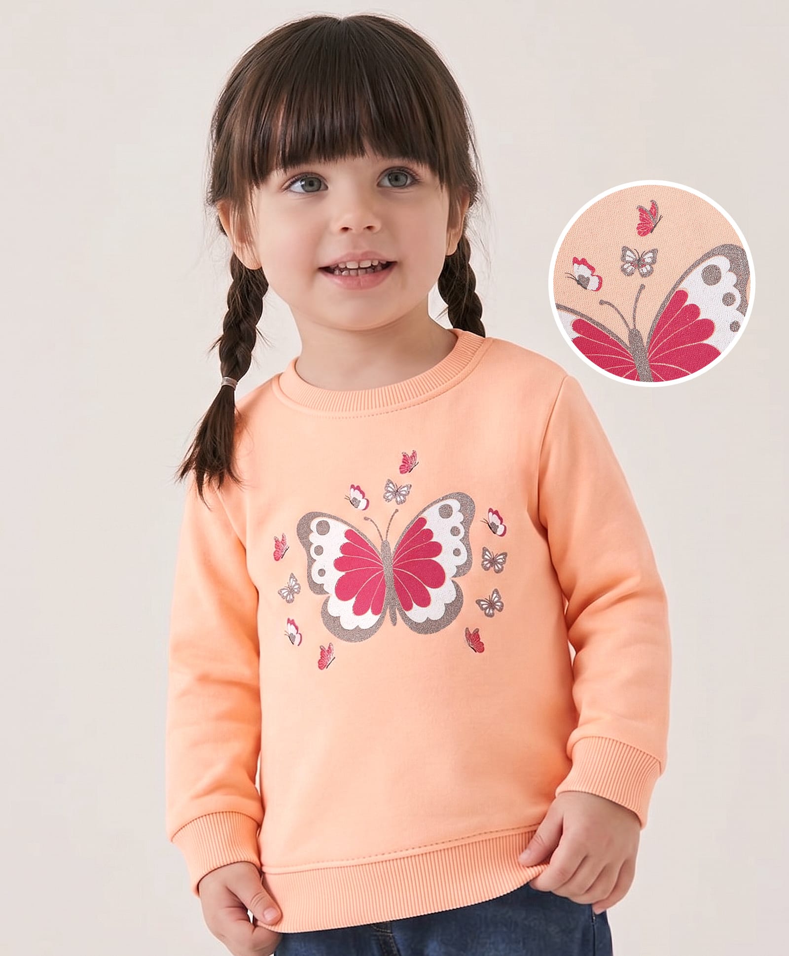 Babyoye Cotton Blend Brushed Fleece Full Sleeves Sweatshirts Butterfly Print -  Pink-image-13