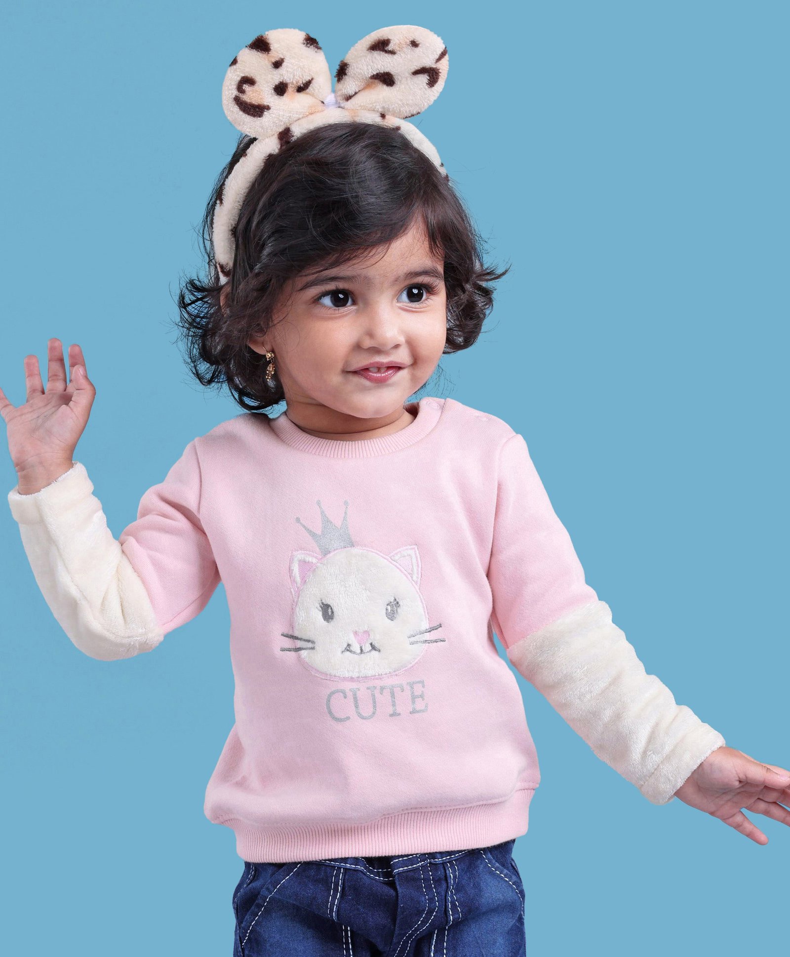 Babyoye Full Sleeves Fur Sweatshirt Kitty Embroidery- Pink-image-7