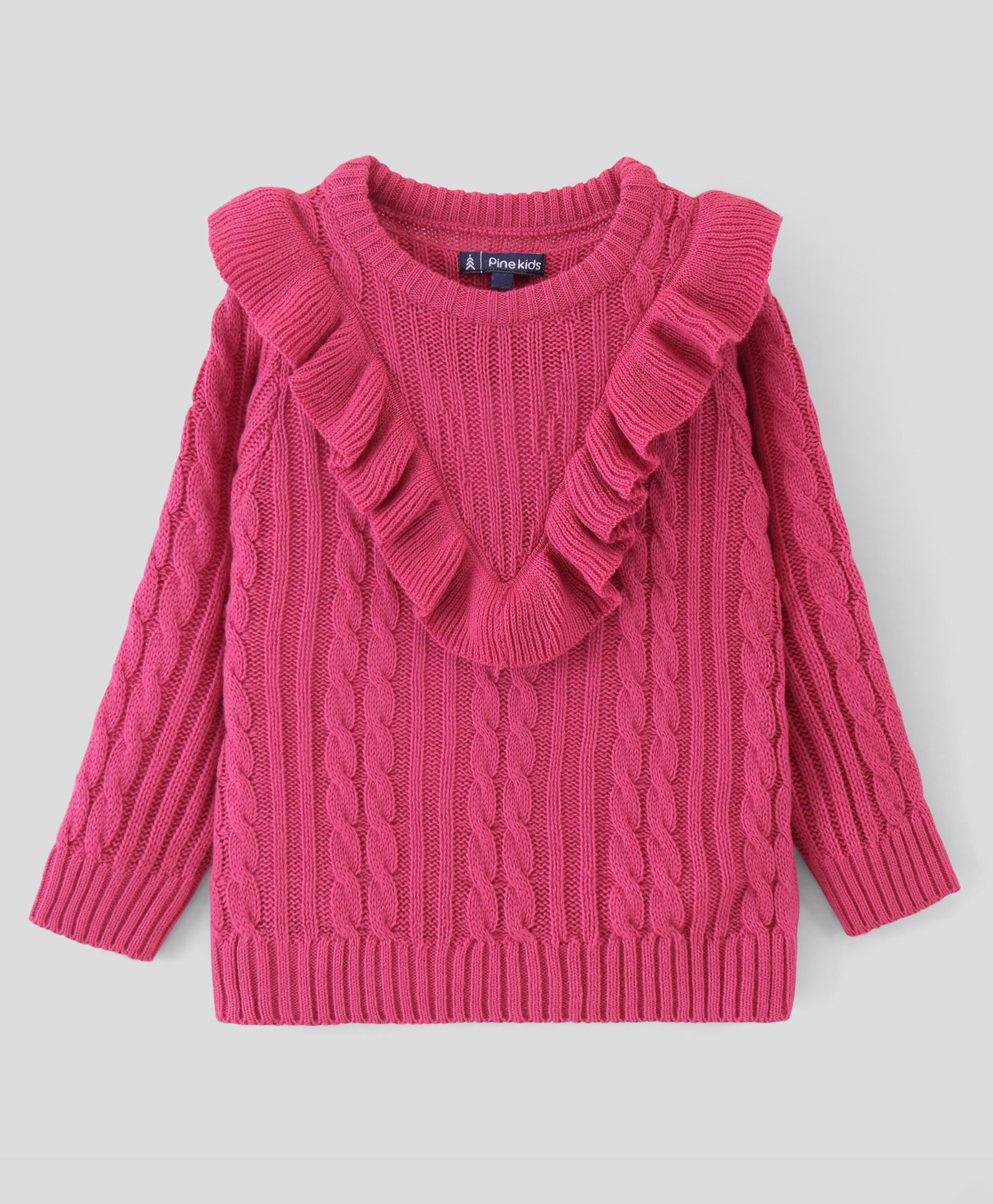 Pine Kids Full Sleeves Moderate Winter Sweater With Frill - Pink-picture-45