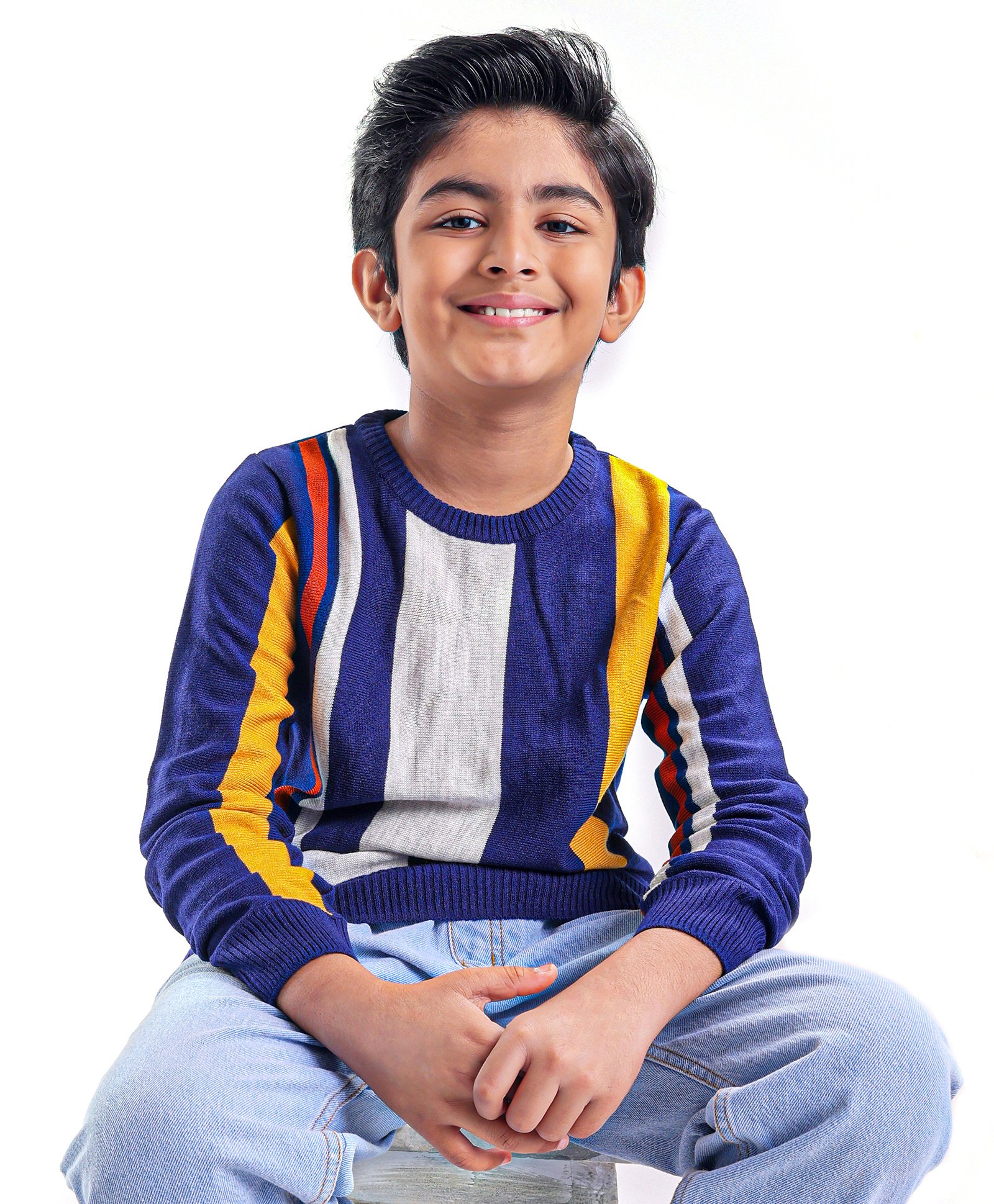 Pine Kids Full Sleeves Knit Vertical Stripe Pullover - Multicolor-image-27
