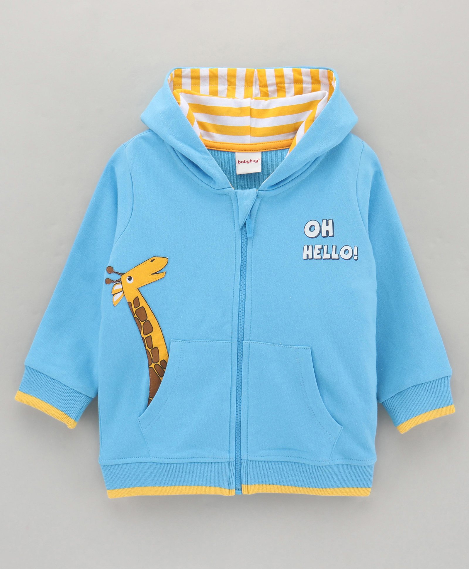 Babyhug Full Sleeves Hooded Sweat-Jacket With Giraffe Applique - Blue-picture-36
