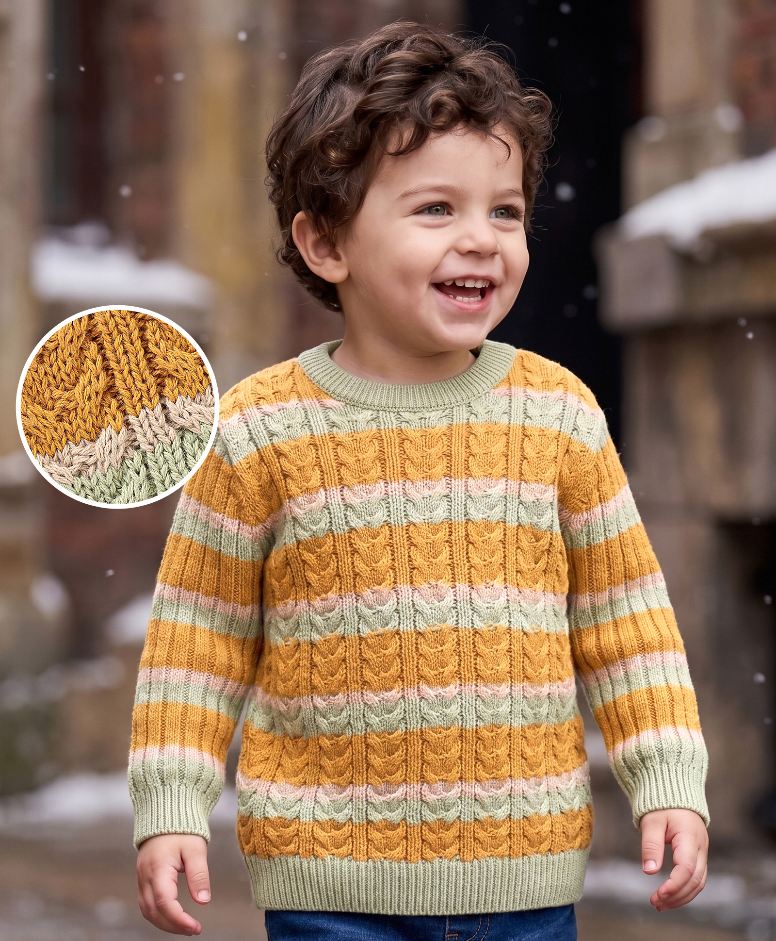 Babyoye Full Sleeves Eco Conscious 100% Cotton Na Pullovers Cable Knit Detail Sweater - Multicolor-picture-29