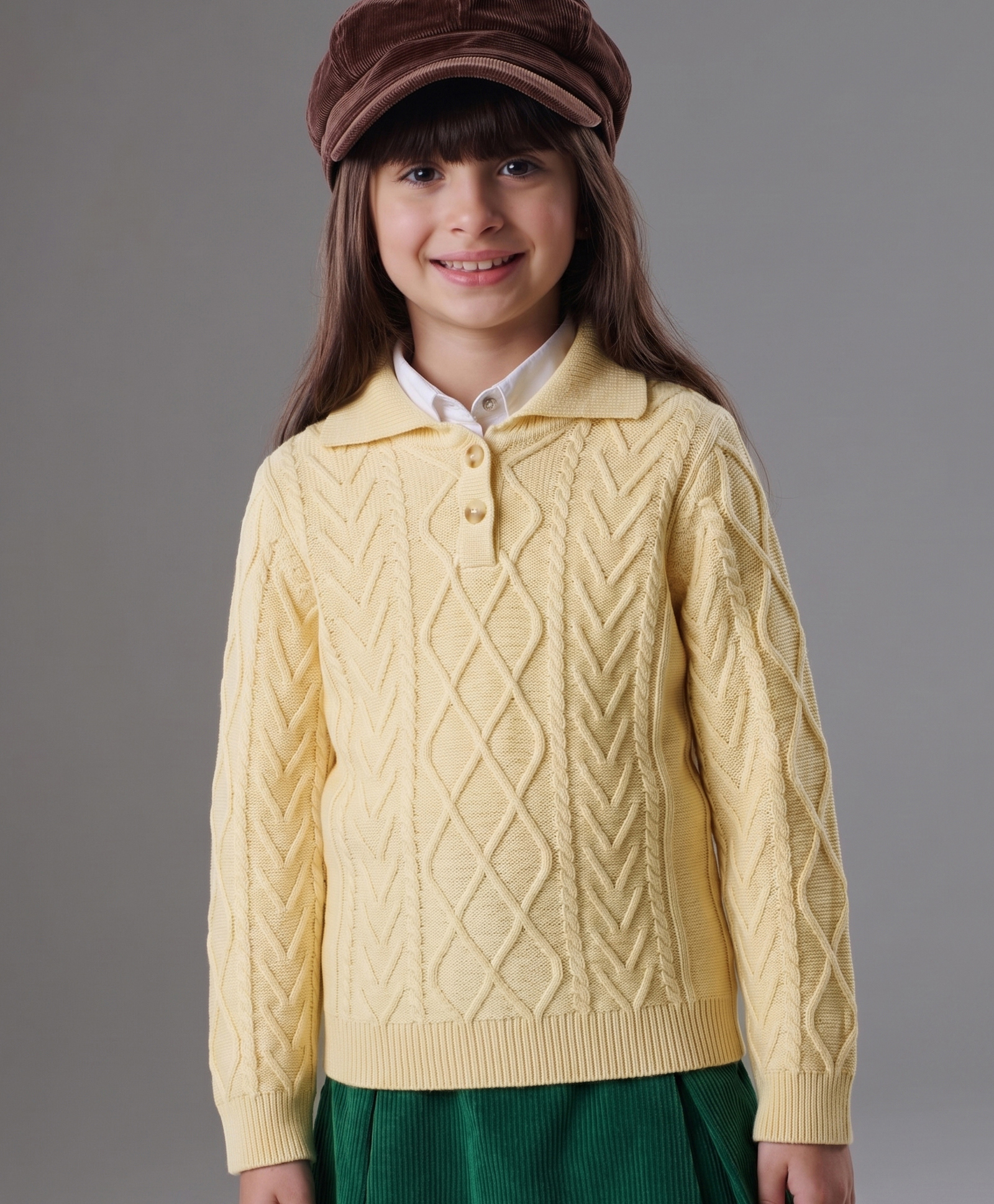 Pine Kids Full Sleeves Cable Structure Sweater With Collar Medium Winter Solid- Beige-image-15