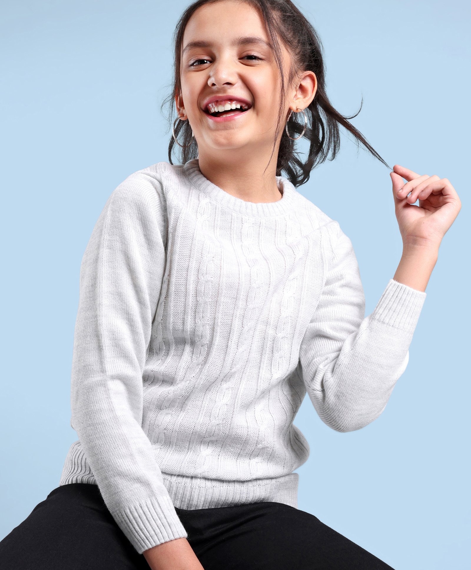 Pine Kids Cable Structure Medium Winter Pullover - Grey-picture-29