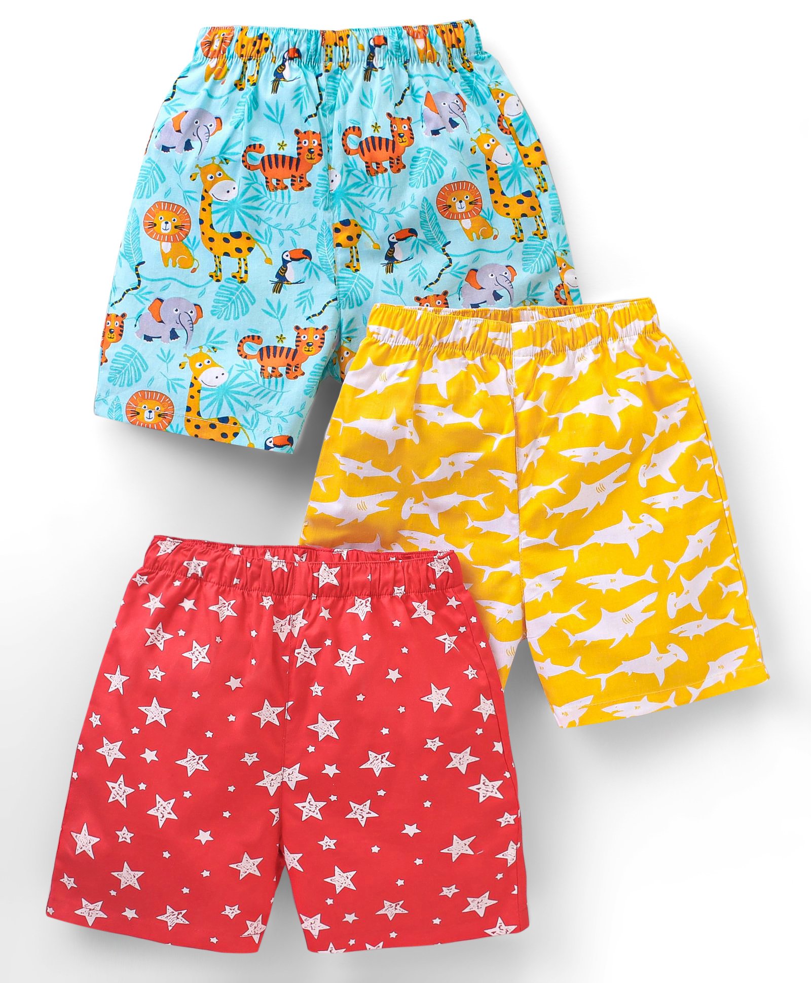Babyhug Cotton Woven Knee Length Boxers Multi Printed Pack of 3 - Multicolour-image-2