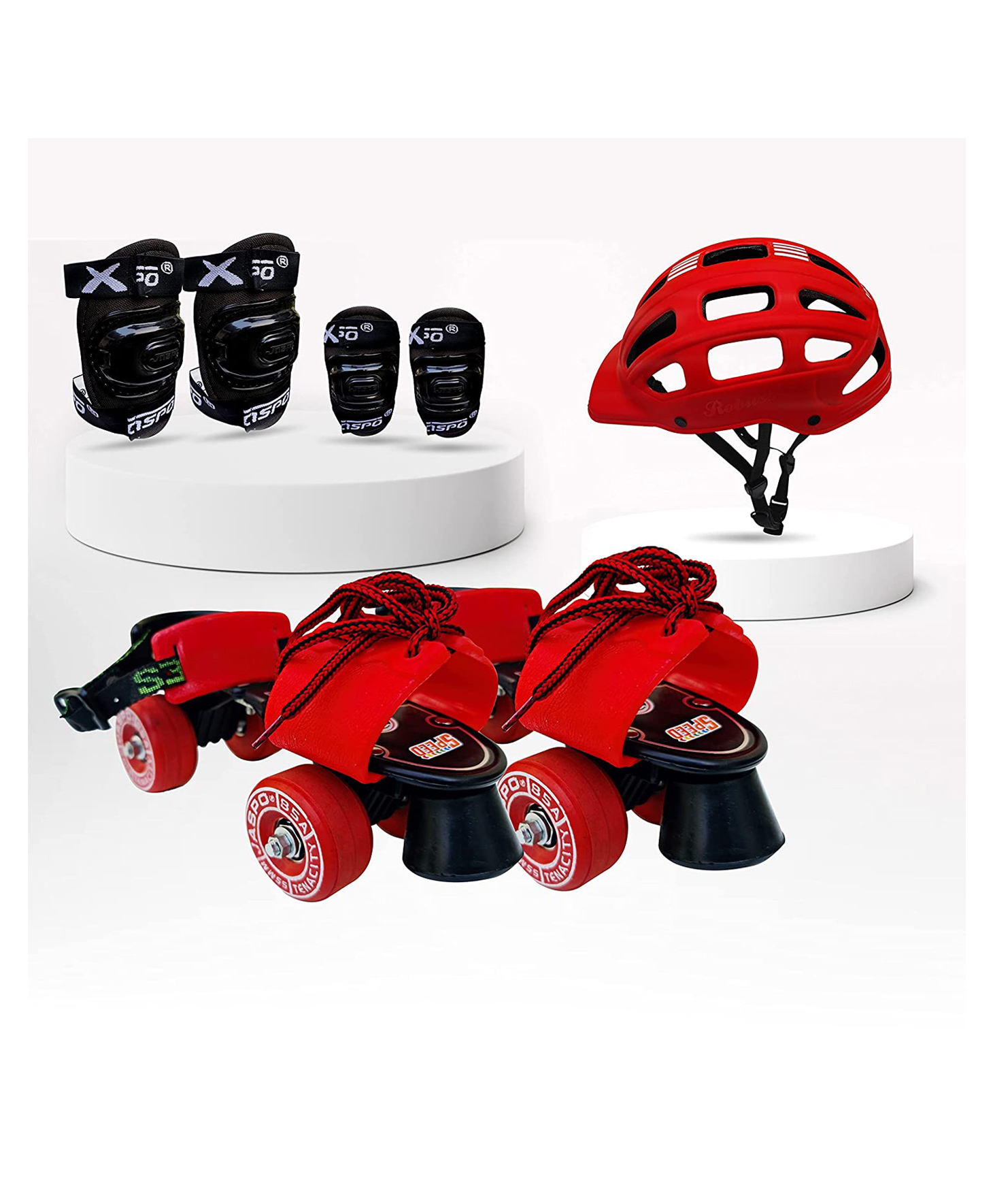 Jaspo Marshal Trainers Adjustable Roller Skates Combo with Helmet Knee & Elbow Guards - Red Black-picture-28