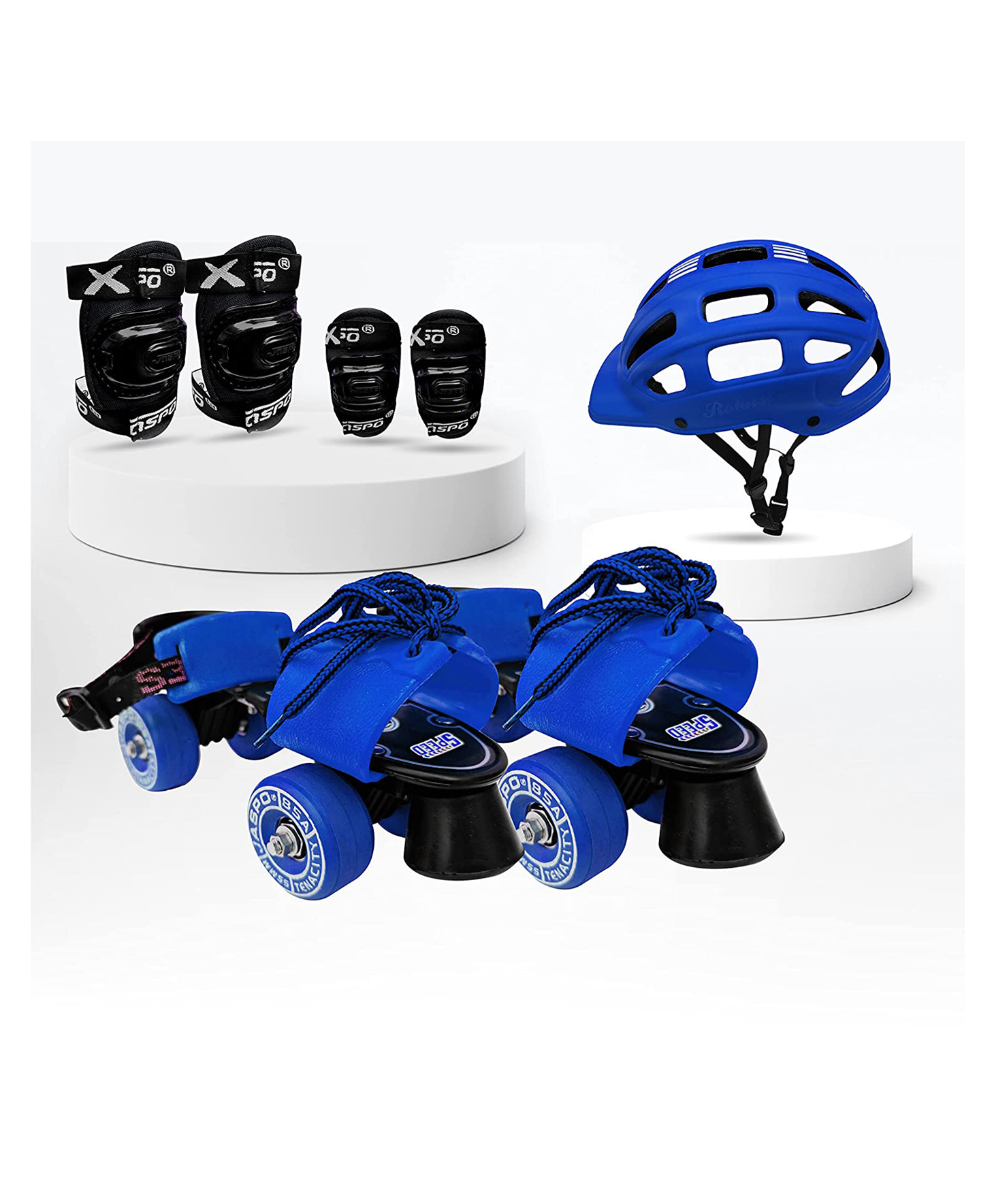 Jaspo Marshal Trainers Adjustable Roller Skates Combo with Helmet Knee & Elbow Guards - Blue Black-picture-16