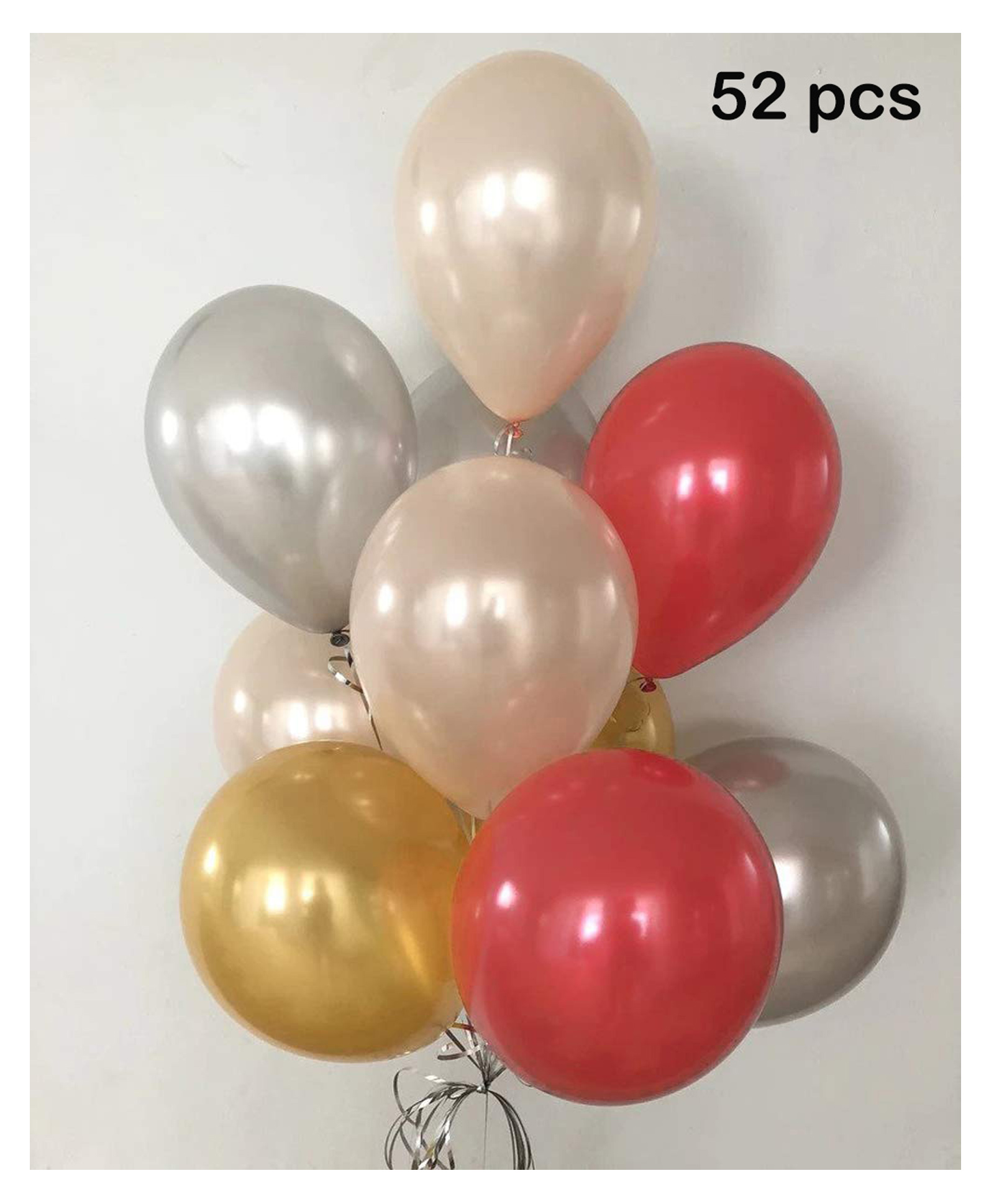 Balloon Junction Metallic Red Gold Silver & White Party Decoration Balloons Pack of 52-image-17