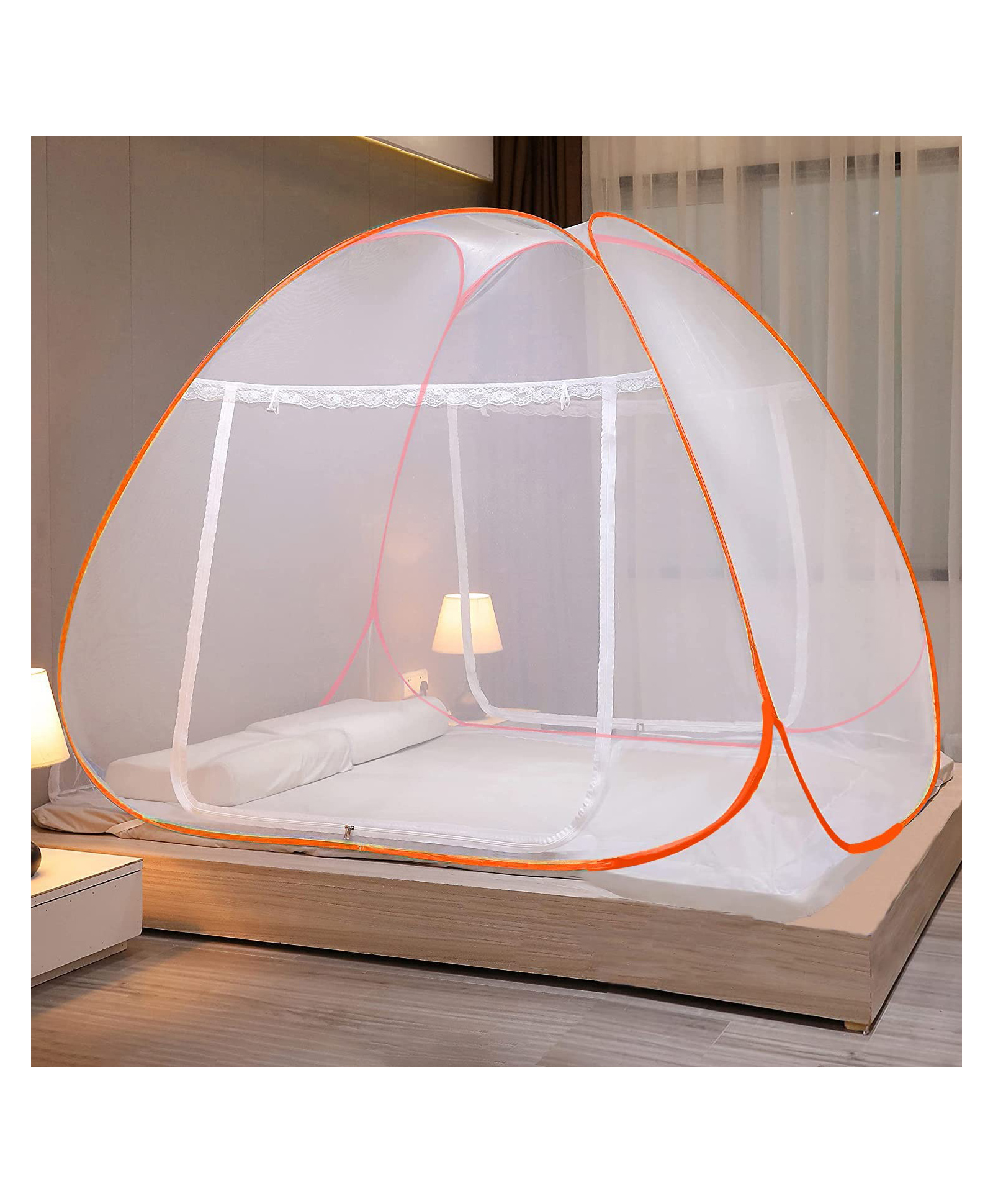 Evafly Mosquito Net For Double Bed King Size Strong Net High Durability Foldable Corrosion Resistant Lightweight- Orange-image-20