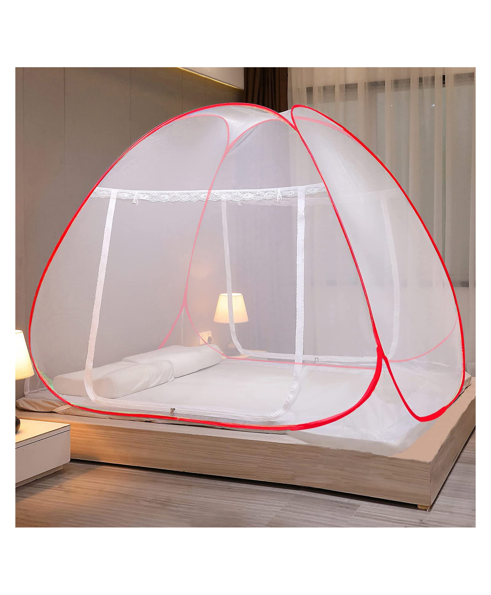 Evafly Mosquito Net For Double Bed King Size Strong Net High Durability Foldable Corrosion Resistant Lightweight- Red-picture-14