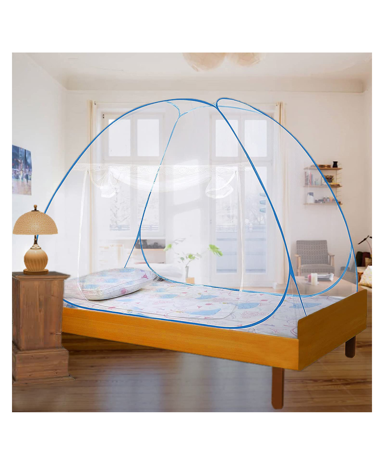 Evafly Mosquito Net for Single Bed Foldable Strong Net Lightweight - Blue-picture-25