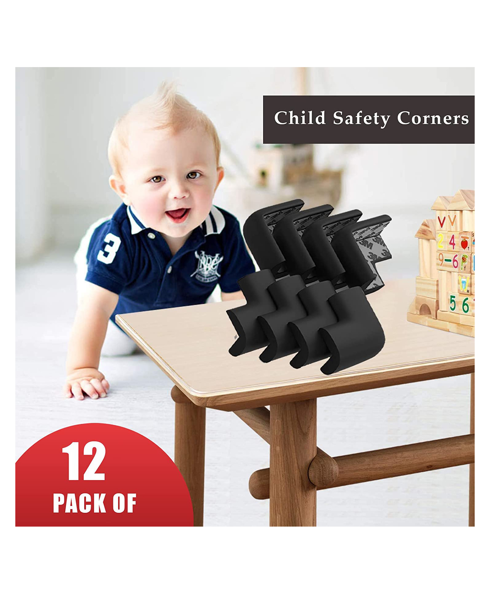 Safe-O-Kid L Shape Corner Guard Pack of 12 - Black-picture-31