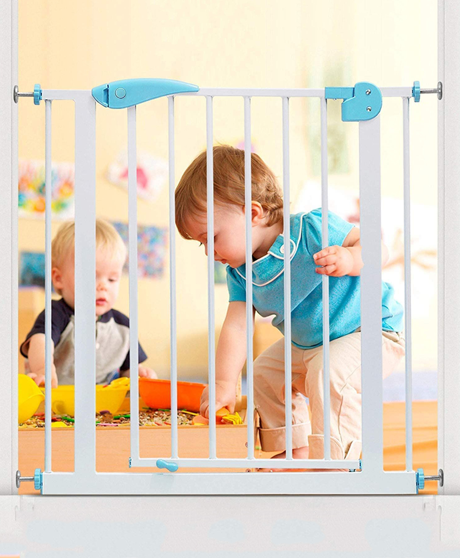 safe-o-kid Safe O Kid Adjustable Safety Gate Covers with Auto Close & Secret Lock L 105 x B 75 cm - Blue & White-picture-21