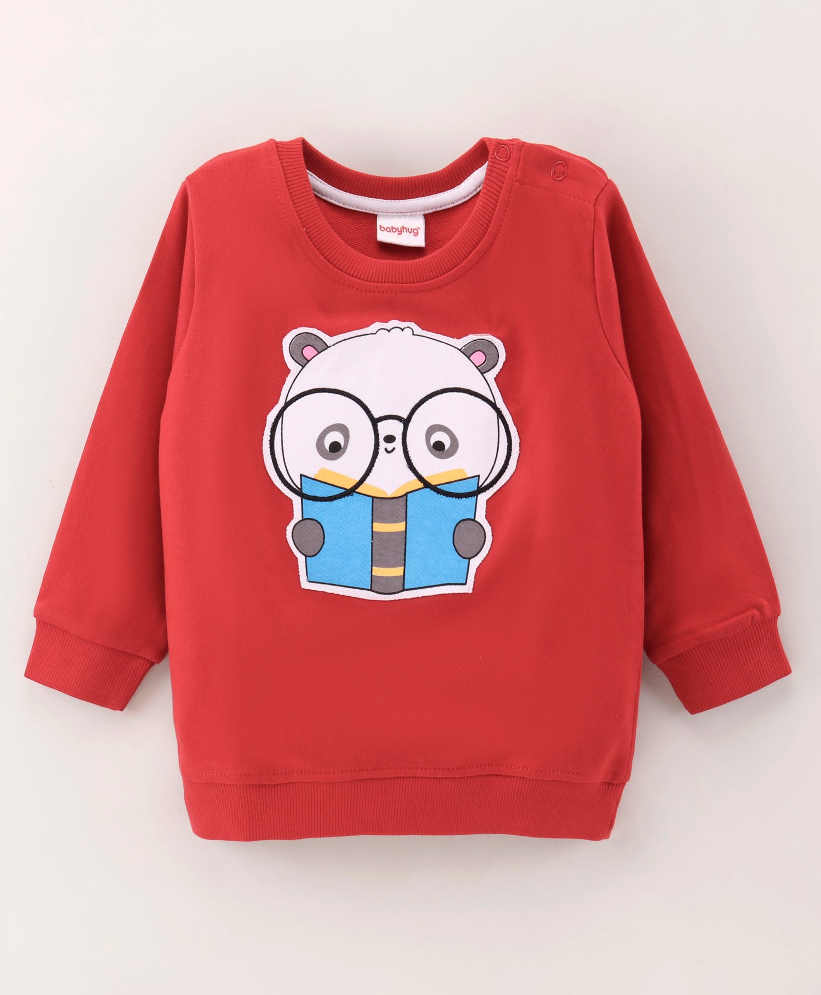 Babyhug Full Sleeves Cotton Knit Sweatshirt With Cartoon Print Applique - Red-image-43