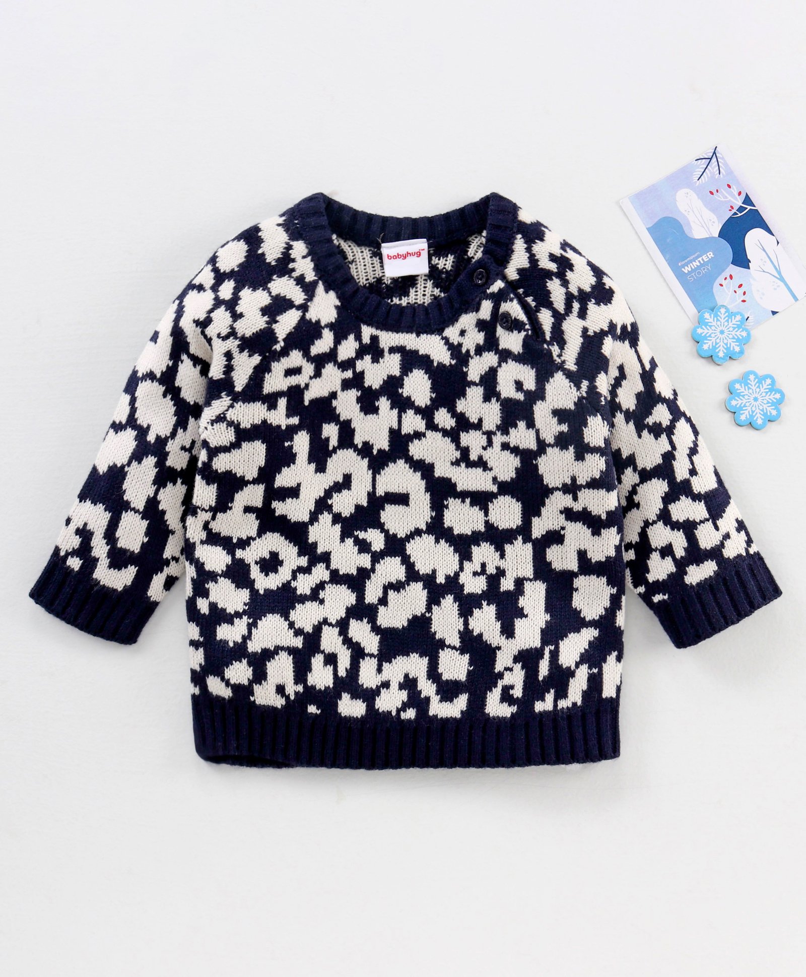 Babyhug Full Sleeves Abstract Design Sweater - Navy-image-19
