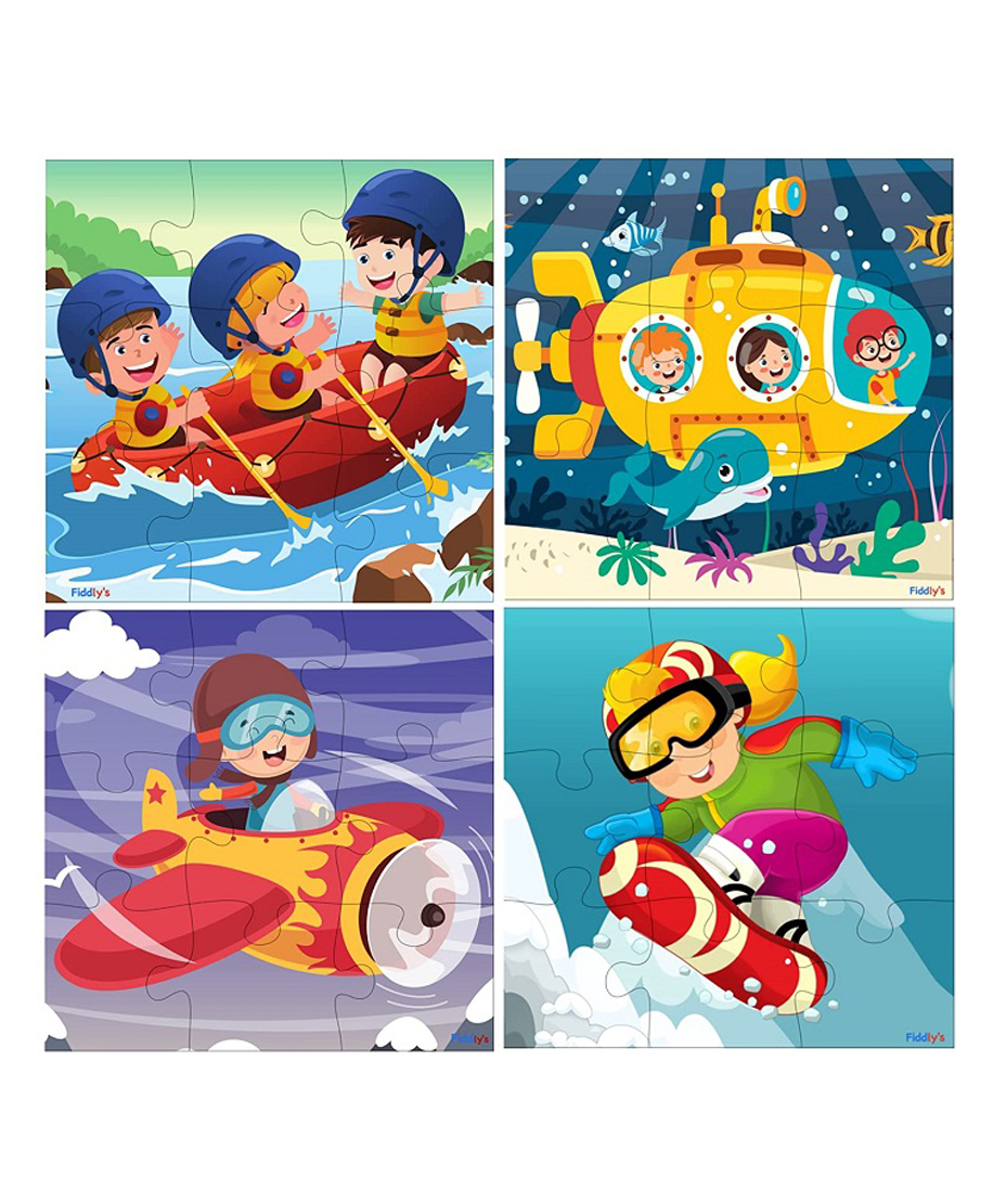 Fiddlys  Wood Jigsaw Puzzles For Kids & Children Pack Of 4 Multicolour - 9 Pieces each (Print May Vary)-image-44