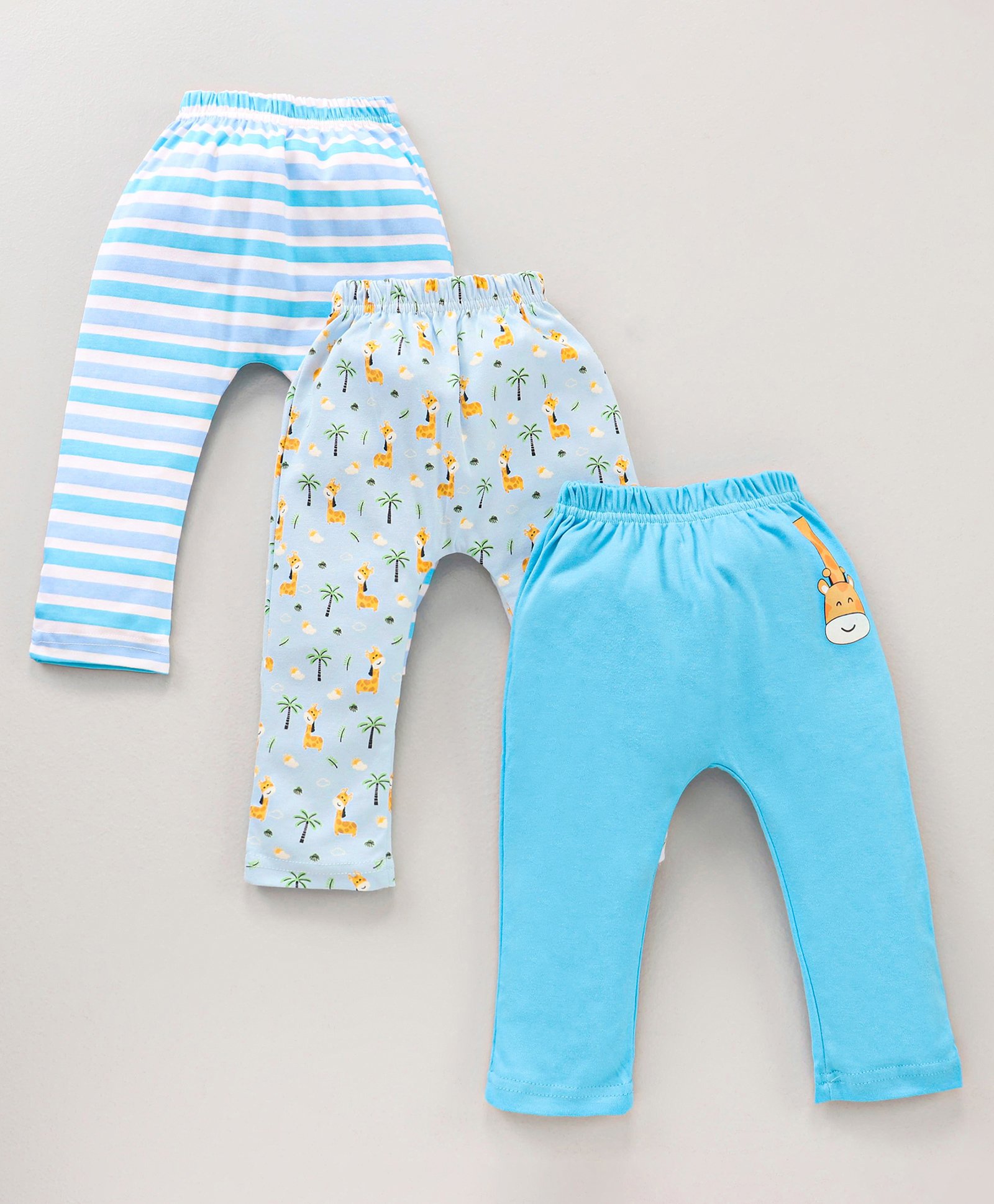 Babyhug Full Length  Diaper Leggings Striped Giraffe Printed Pack of 3 - Blue-image-49