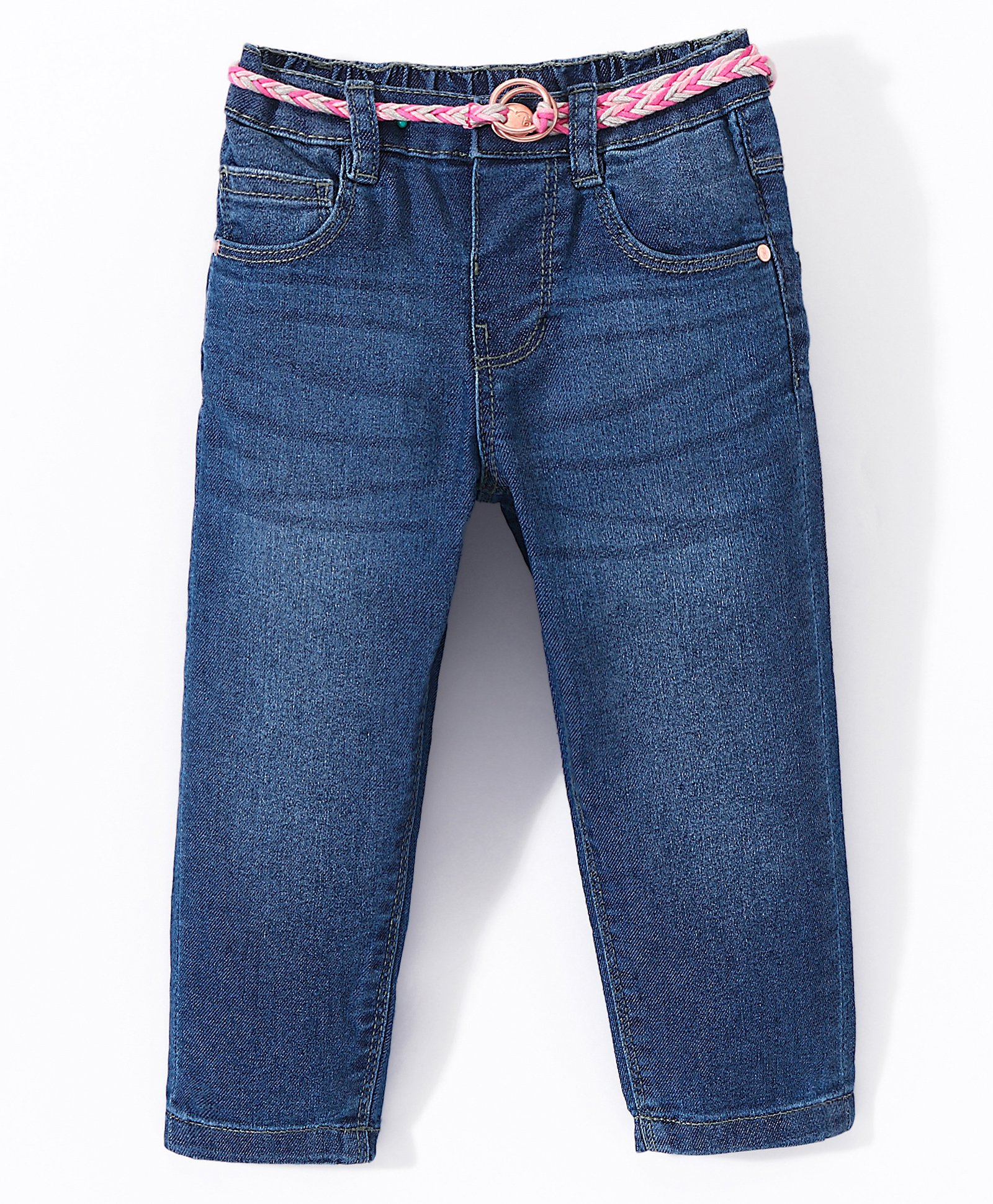 Babyhug Cotton Washed Denim Full Length Stretchable Jeans With Belt - Blue-image-29