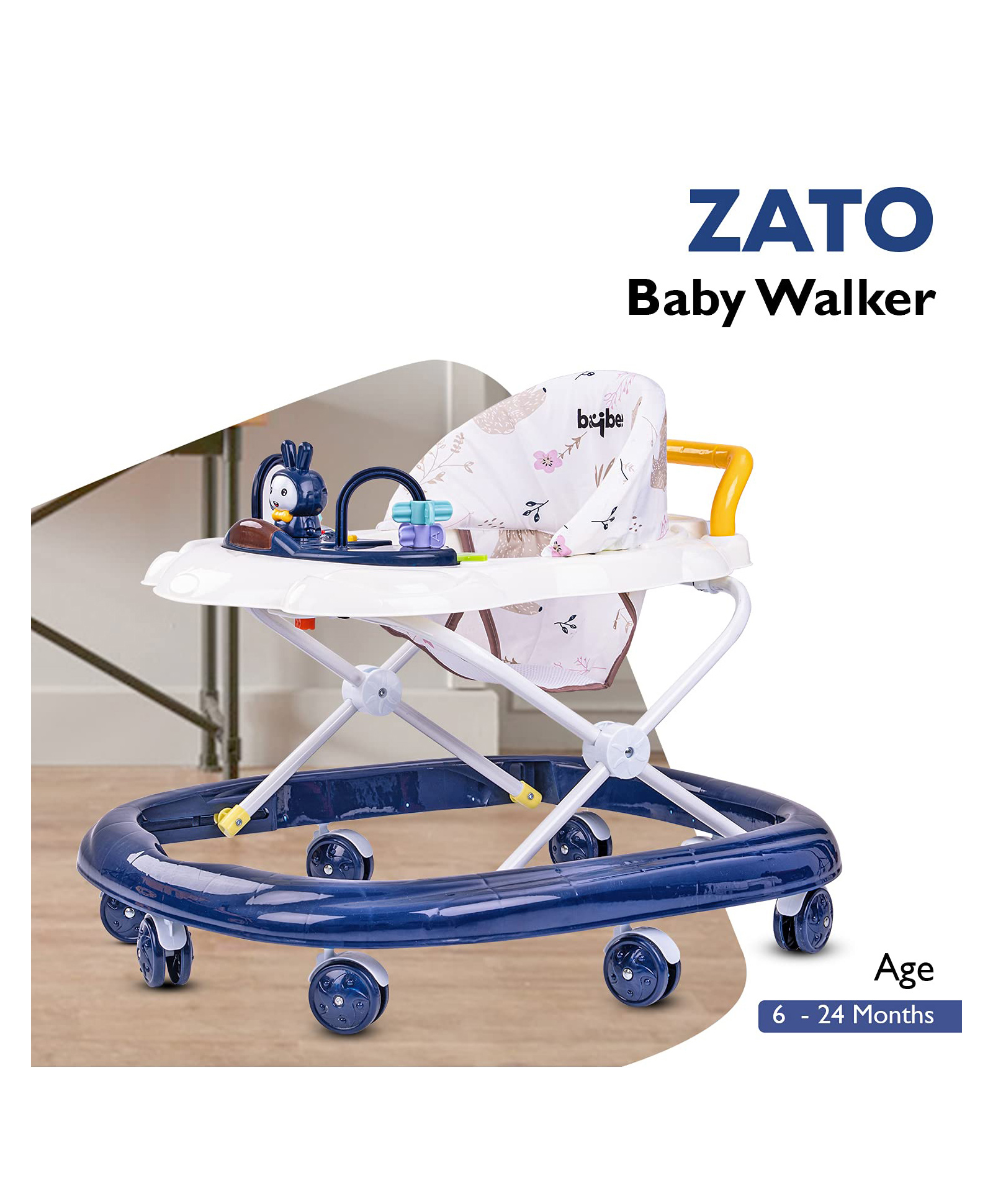 Baybee Bizzy Round Activity Walker with Adjustable Height and Musical Toy Bar - Dark Blue-picture-21