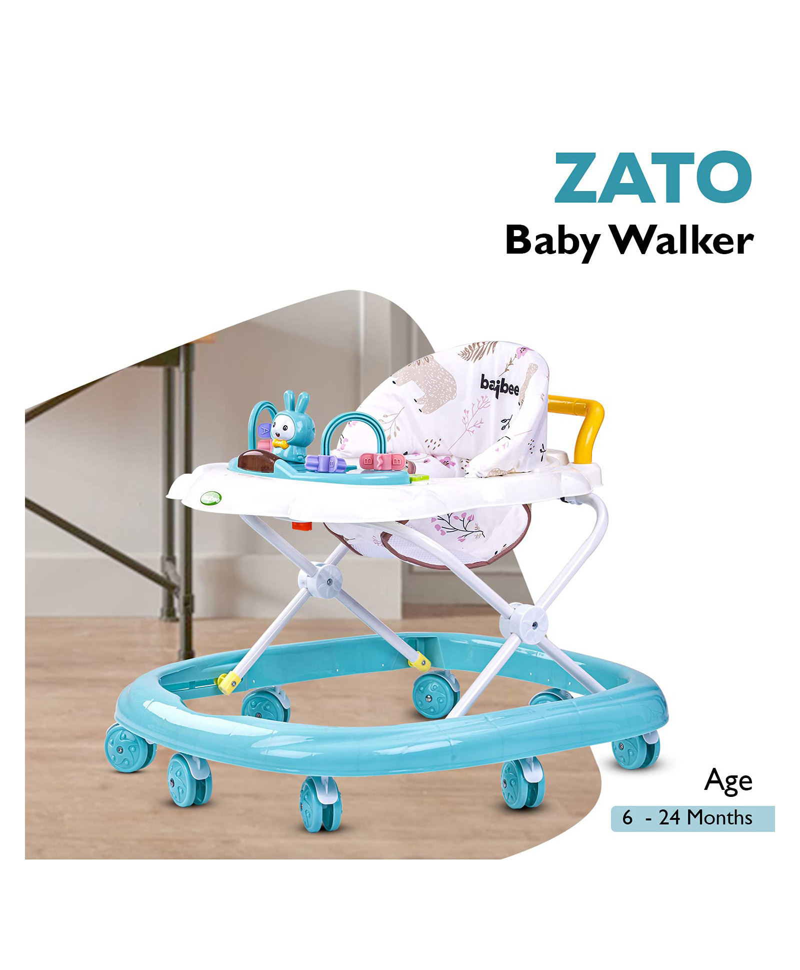 Baybee Bizzy Round Activity Walker with Adjustable Height and Musical Toy Bar - Green-picture-22