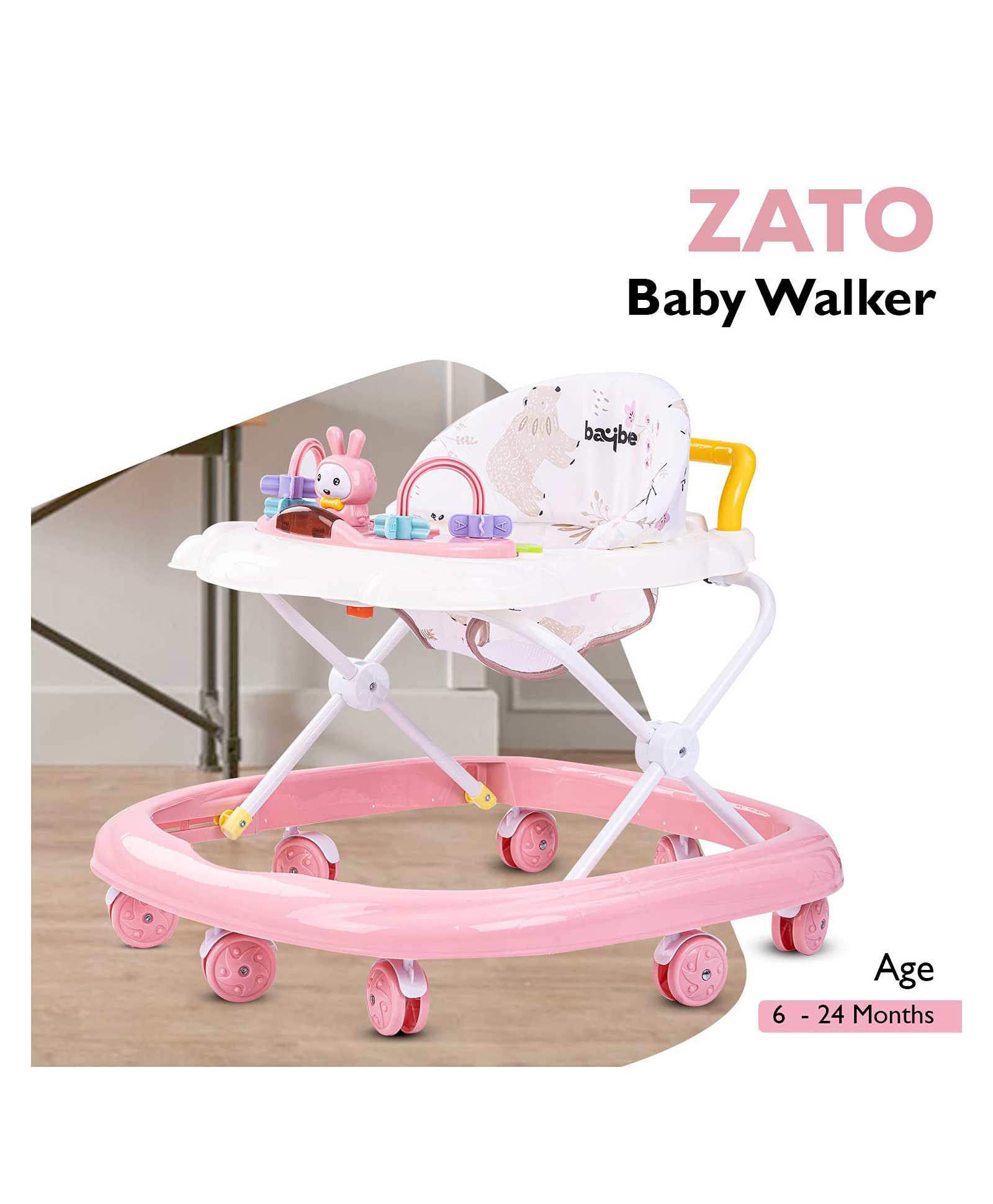 Baybee Bizzy Round Activity Walker with Adjustable Height and Musical Toy Bar - Pink-picture-24