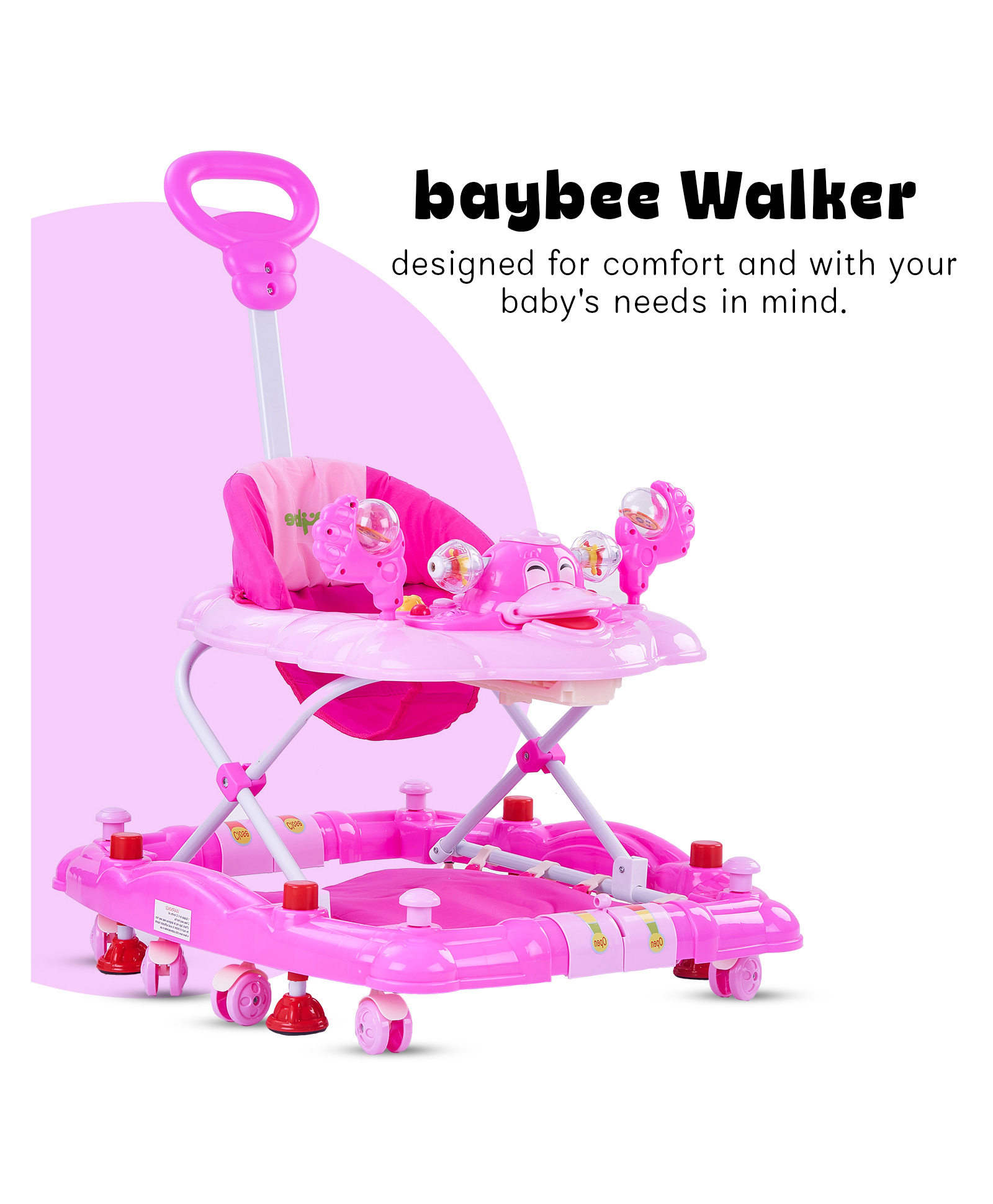 Baybee Activity Walker Cum Rocker with Push Handle Adjustable Height & Musical Toy Bar - Pink-picture-23