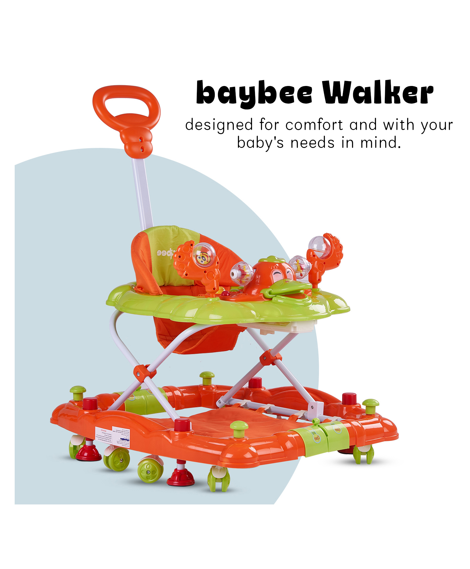 Baybee Activity Walker Cum Rocker with Push Handle Adjustable Height & Musical Toy Bar - Orange-picture-25