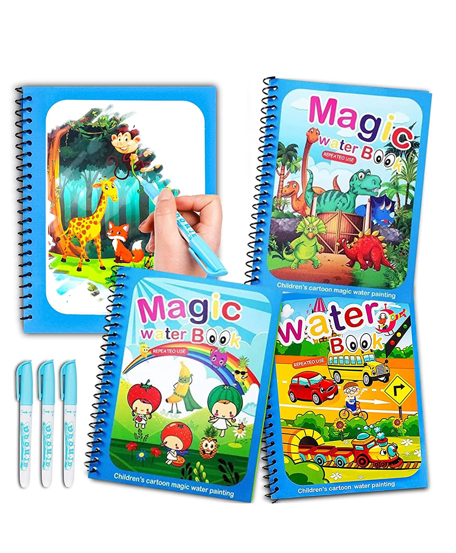 MUREN Reusable Magic Water Painting Coloring Activity Book, Assorted Color and Design Pack of 3-image-38