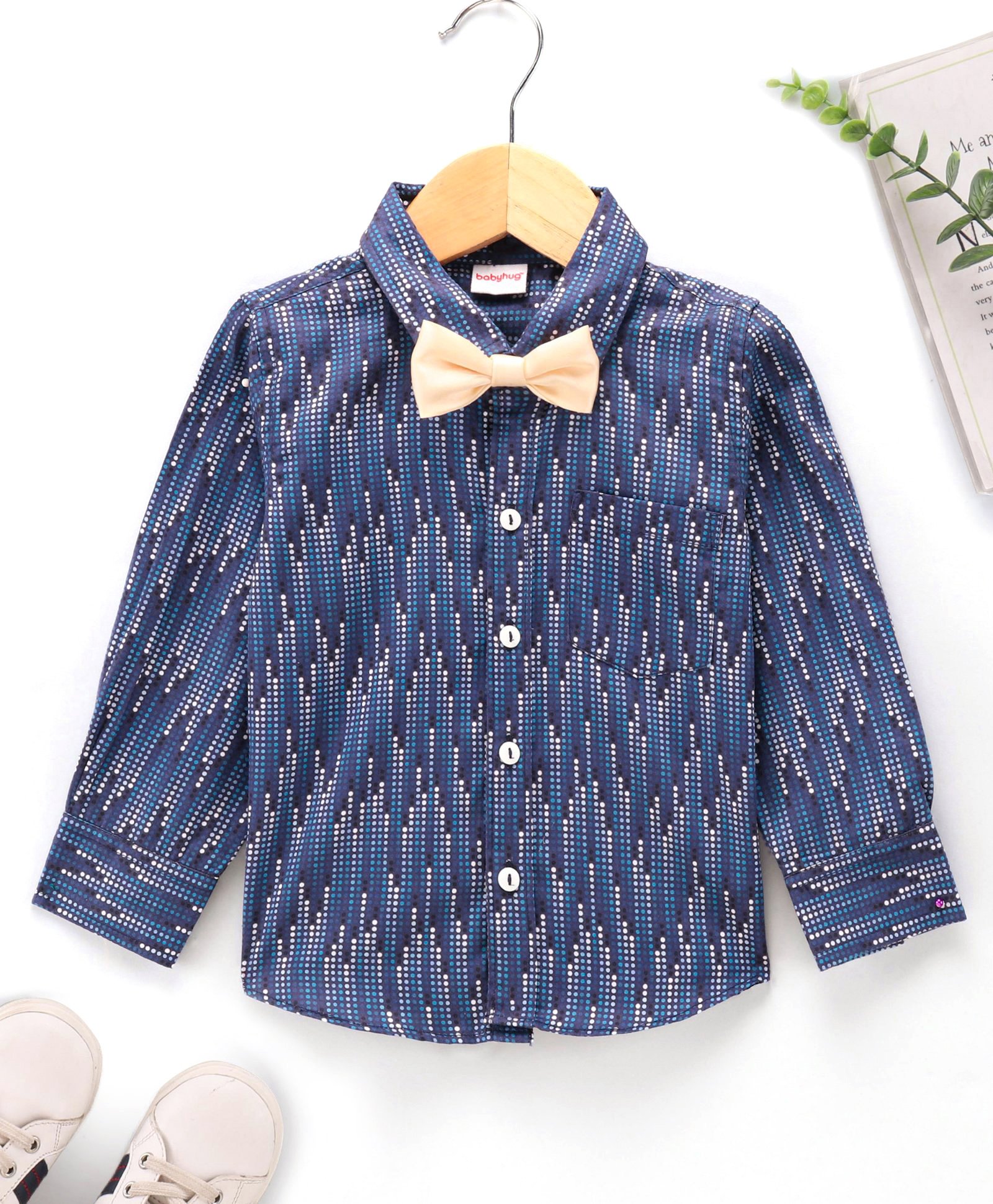 Babyhug Party Wear Full Sleeves Shirt With Bow Digital Print - Navy Blue-picture-22