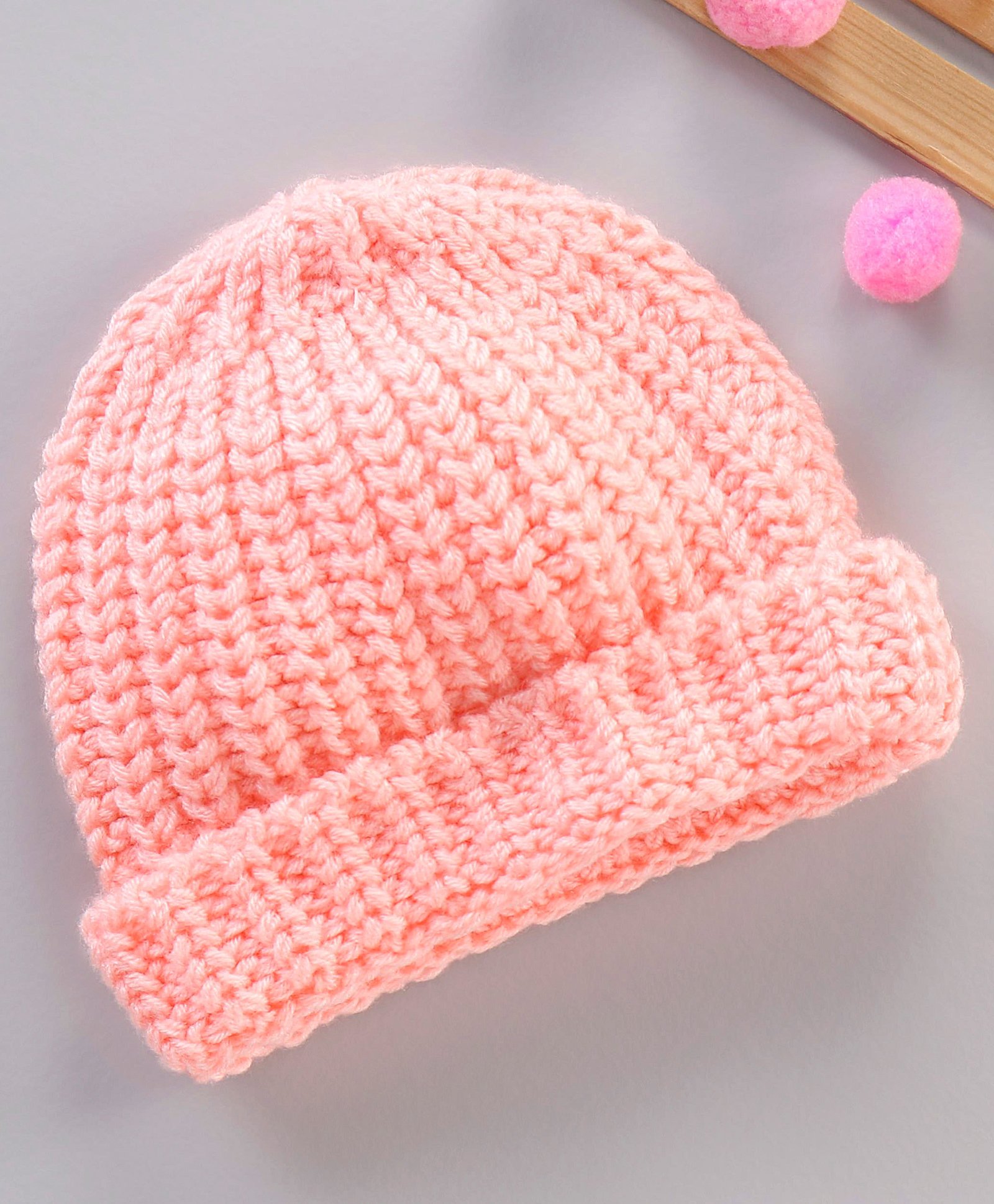 Babyhug Acrylic Blend Knitted Cap Textured Pink - Diameter 12 cm-picture-17