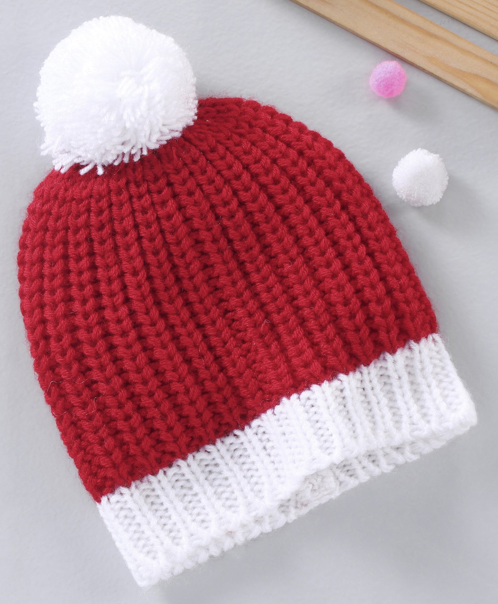 Babyhug Woollen Cap Maroon White - Diameter 11.5 cm