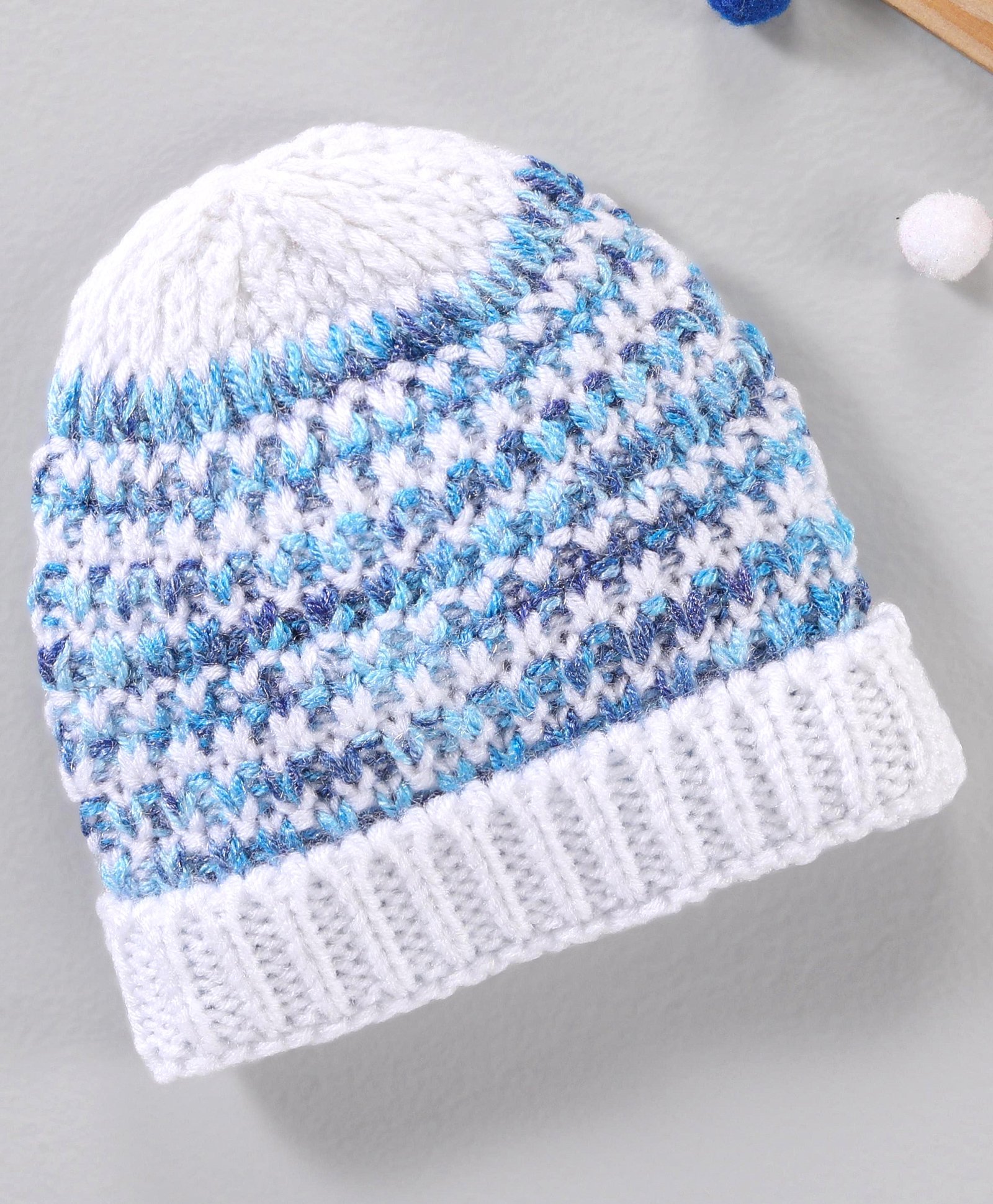Babyhug Woollen Cap Blue White - Diameter 11 cm-image-8