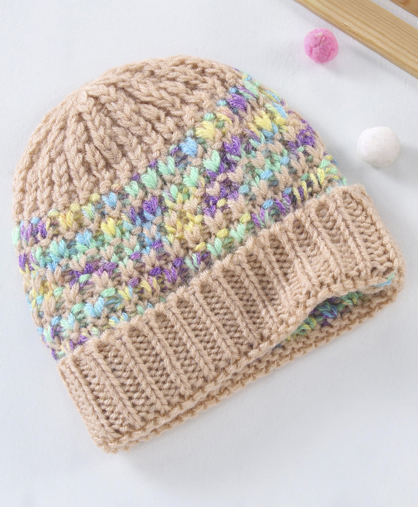 Babyhug Acrylic Knitted Beanie Cap Solid Dyed - Multicolour-image-36