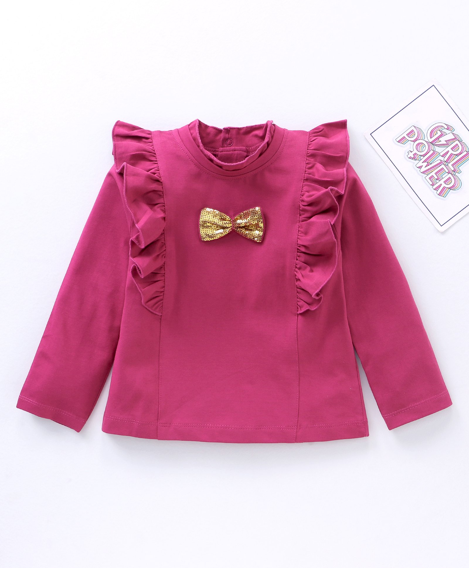Babyhug Cotton Knit Full Sleeves Solid Colour With Sequins Bow Top - Maroon-image-40