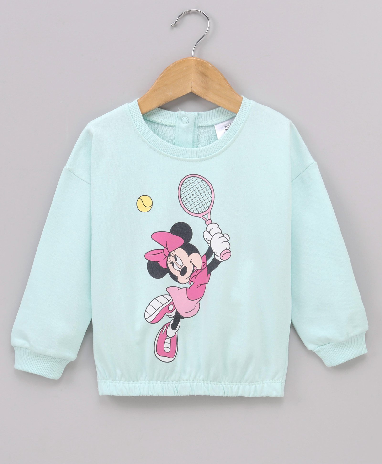 Babyhug Cotton Knit Full Sleeves Drop Shoulder Mini Mouse Printed Sweatshirt With Elasticated Bottom Hem - Sky Blue-image-15