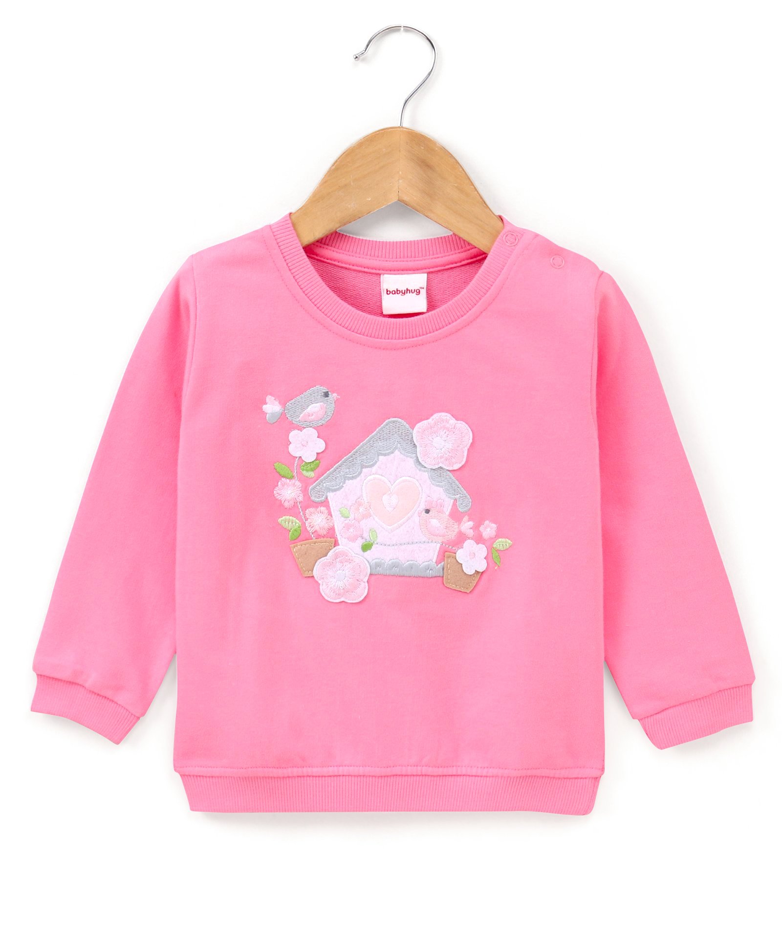 Babyhug Cotton Knit Full Sleeves Sweatshirt With 3d Applique Detailing - Pink-image-46