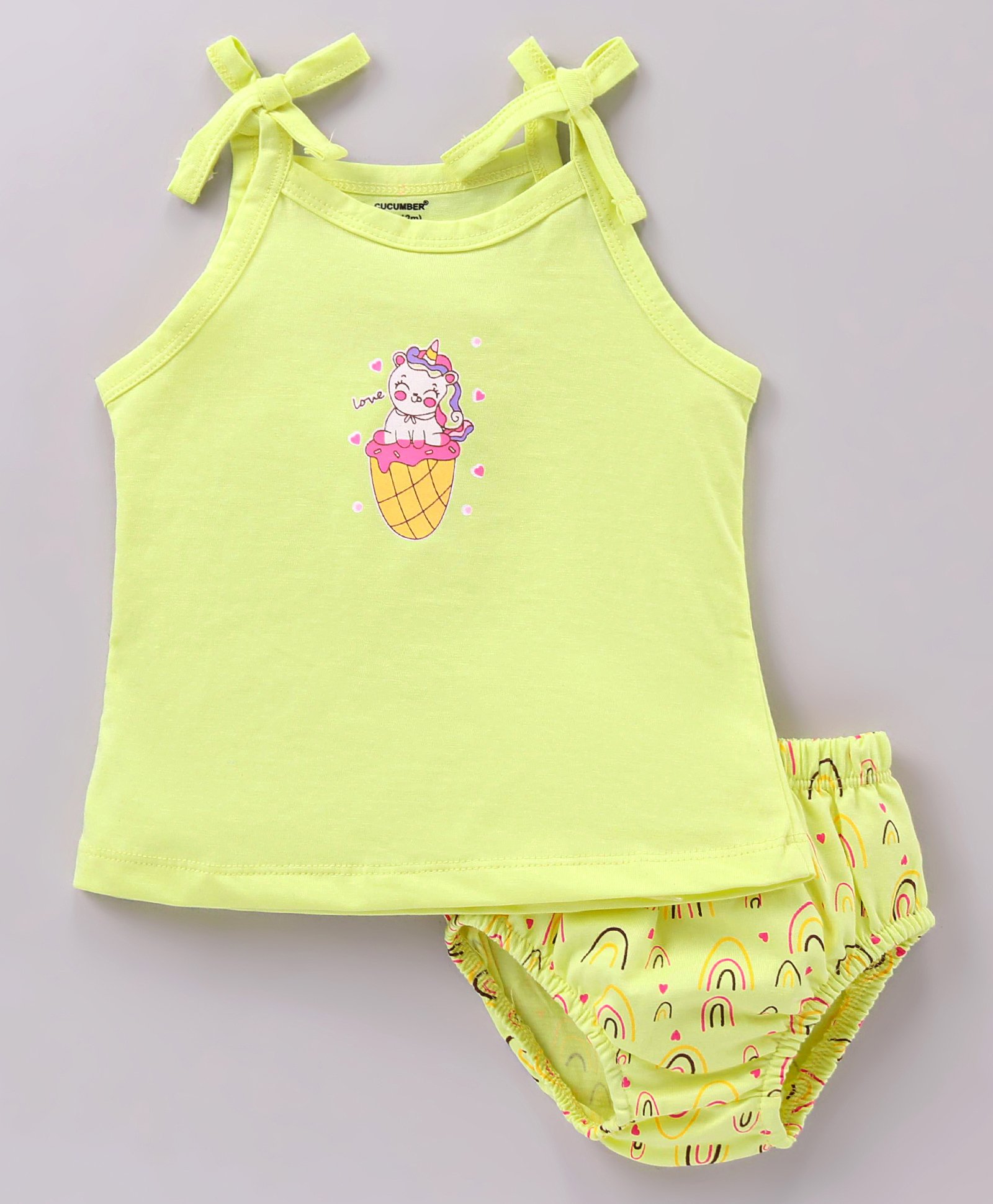 Cucumber Singlet Sleeves Unicorn Printed Inner Wear Set - Yellow-picture-31