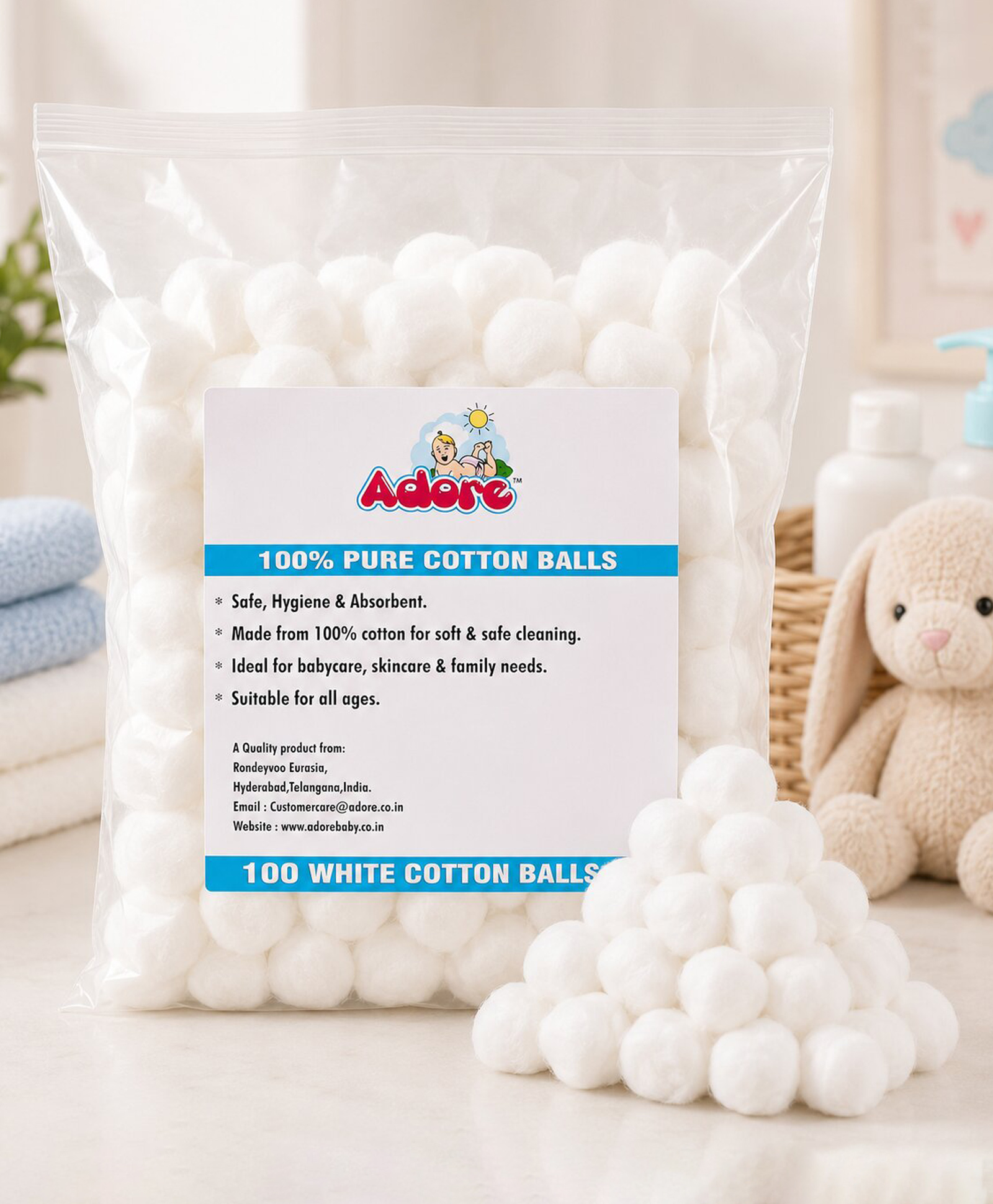 Adore 100 Percent Pure Cotton Balls Pack Of 100 - White-image-17