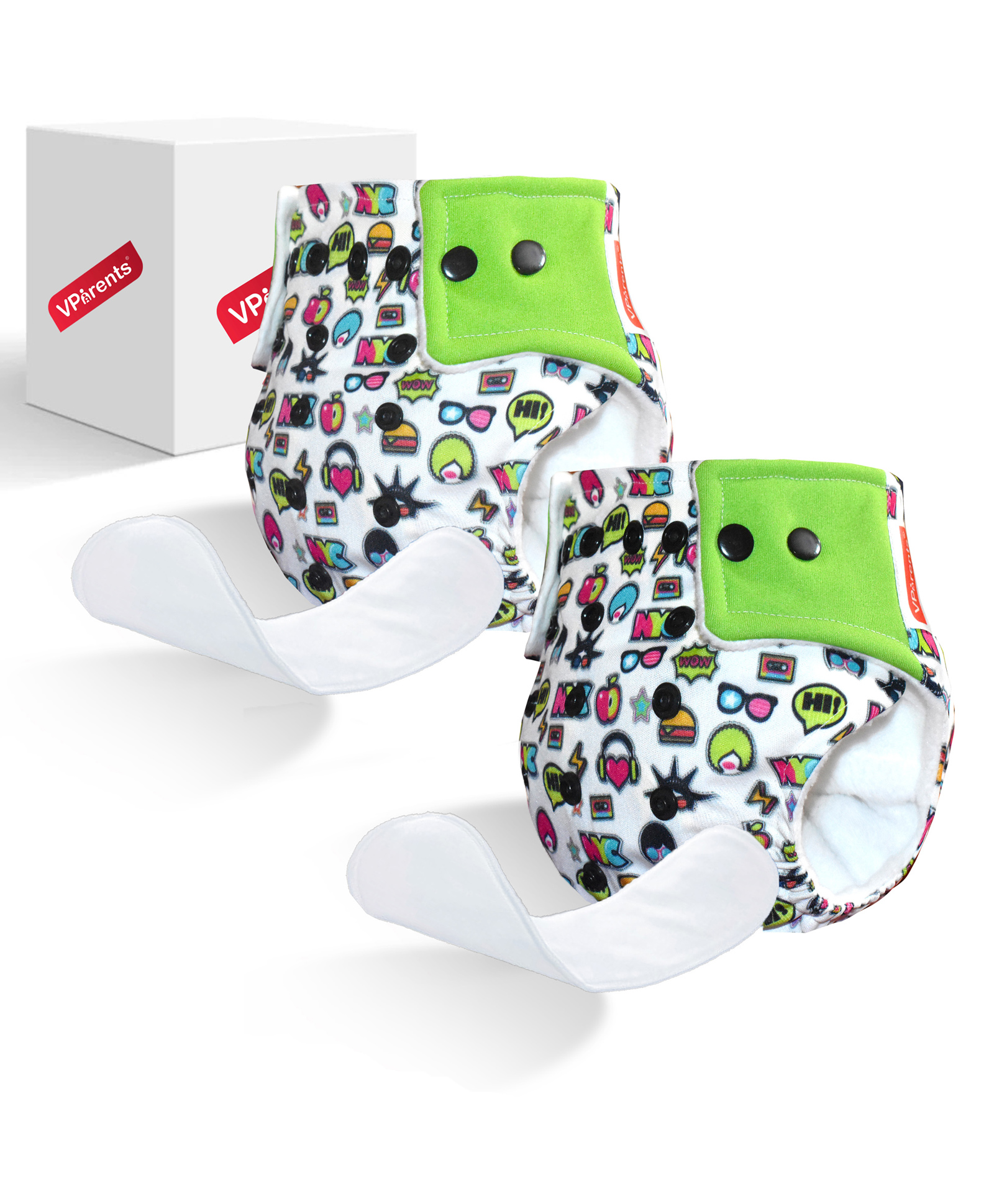 VParents Reusable and Adjustable Cloth Diapers with Ultra Absorbent Inserts Pack of 2 - Green-image-37