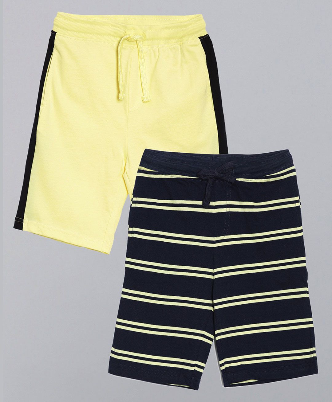 3PIN Pack Of 2 Solid & Striped Shorts - Yellow & Navy Blue-picture-24